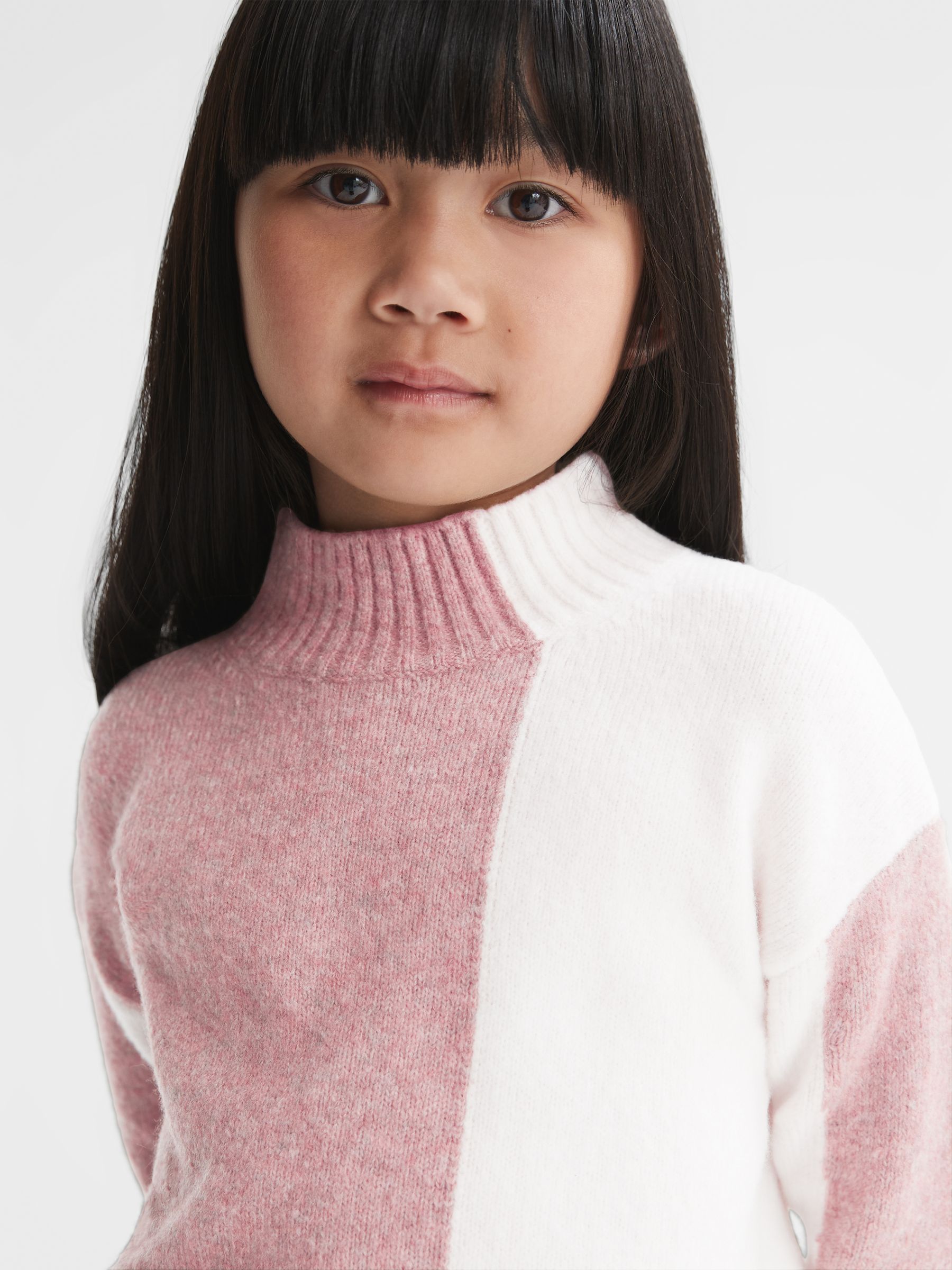 Junior Colour Block Wool Blend Jumper in Pink/White - Image 1 of 6