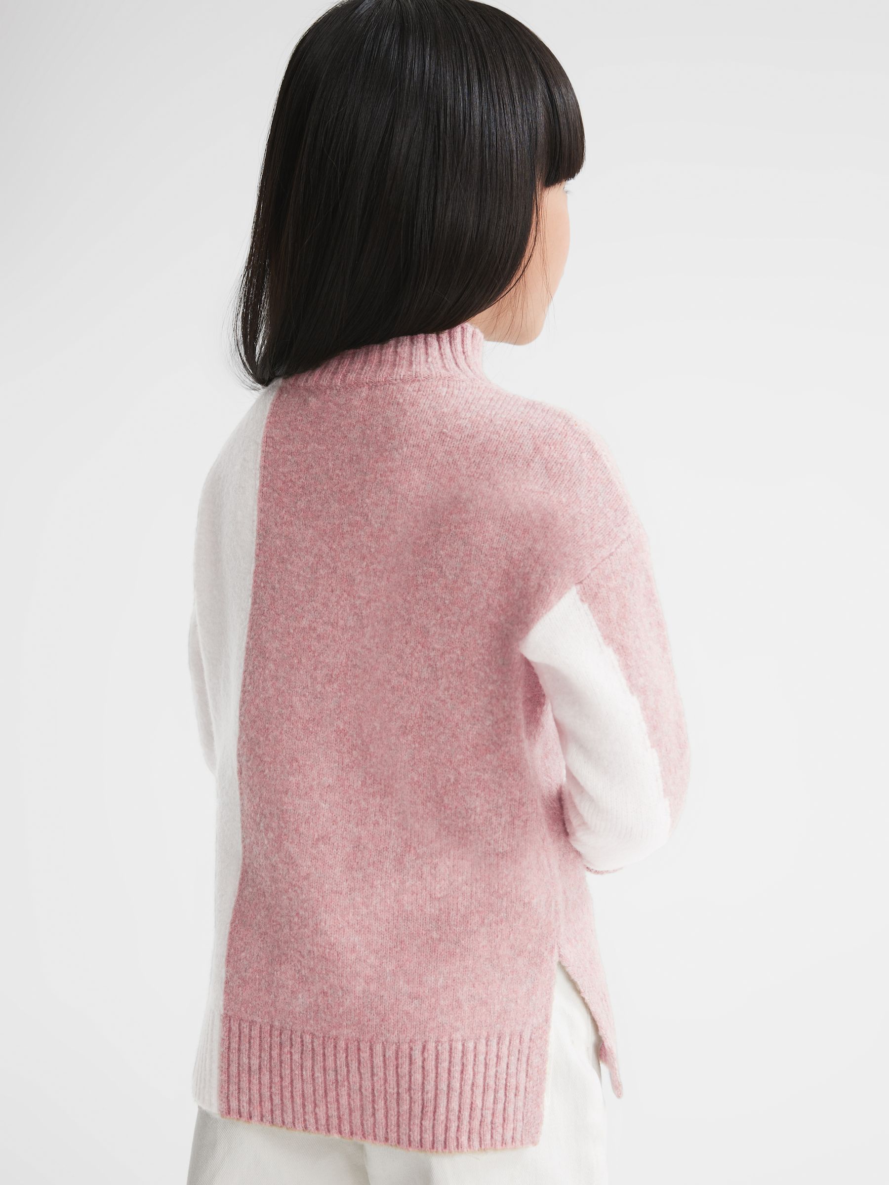 Junior Colour Block Wool Blend Jumper in Pink/White - Image 5 of 6