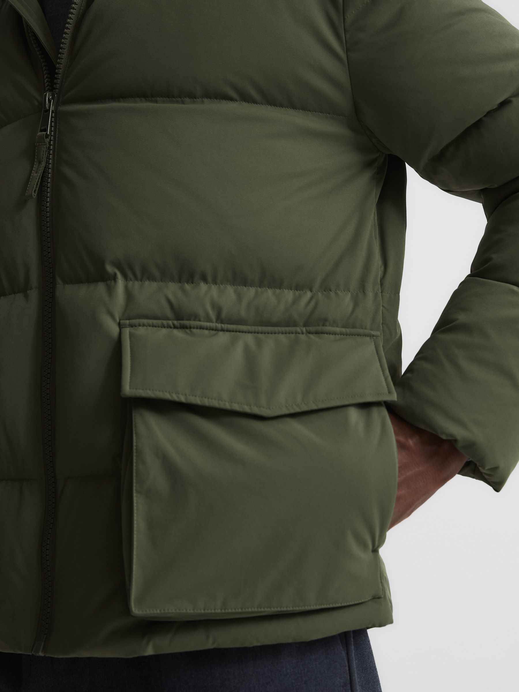 Short Puffer Jacket in Khaki - Image 4 of 7
