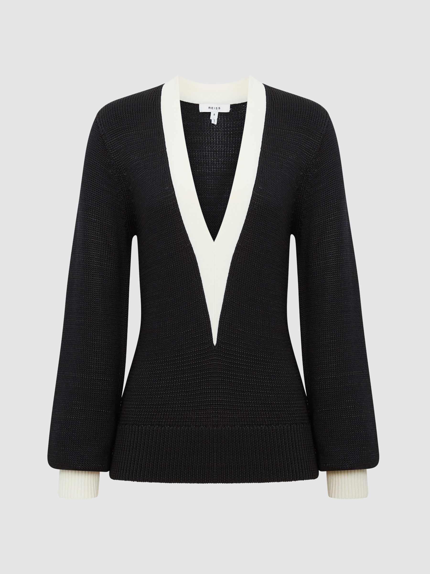 Contrast Trim Knitted Jumper in Black - Image 2 of 5