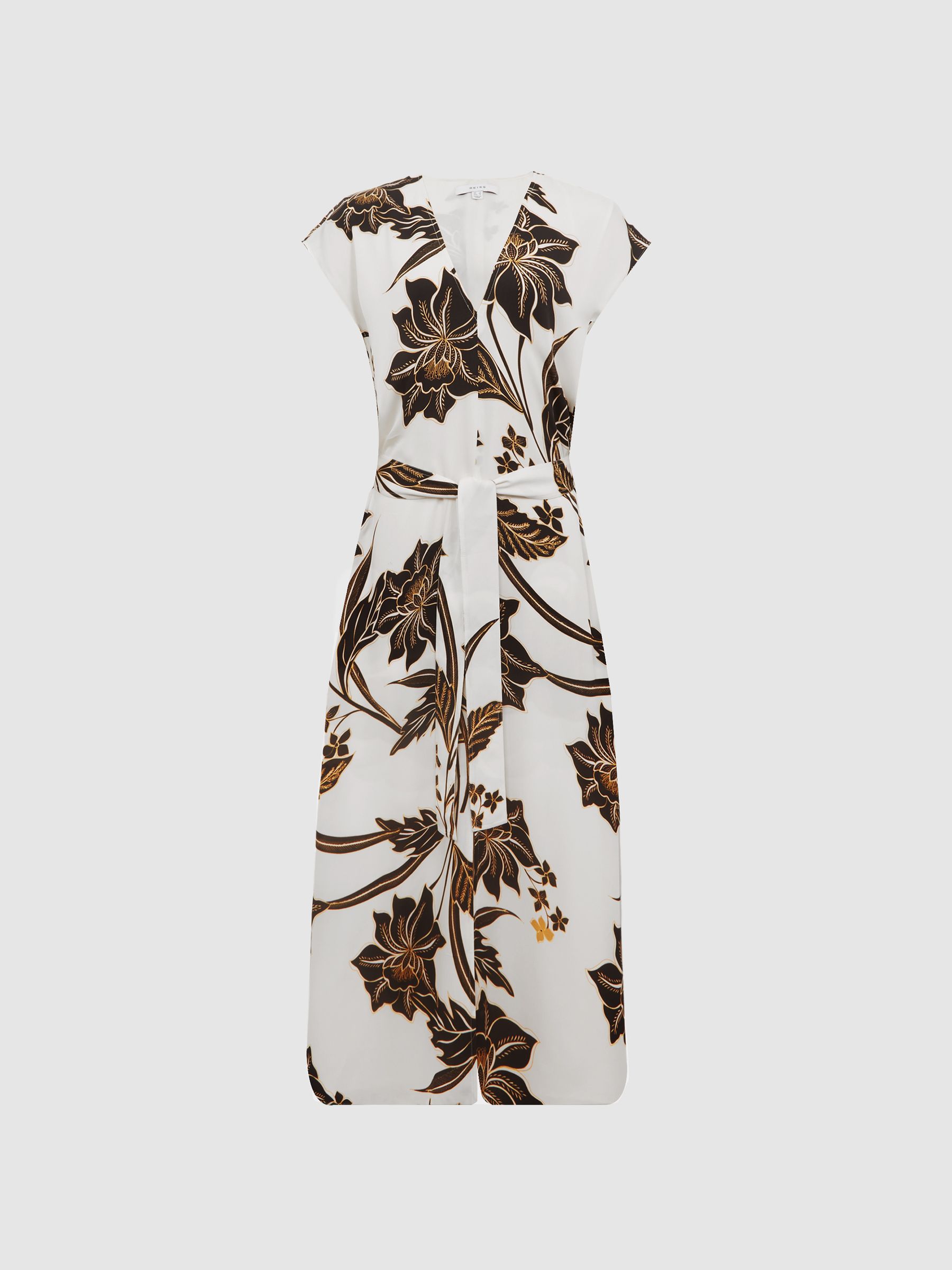 Printed Cap Sleeve Midi Dress in Black/White - Image 2 of 7 Printed Cap Sleeve Midi Dress in Black/White - Image 2 of 7