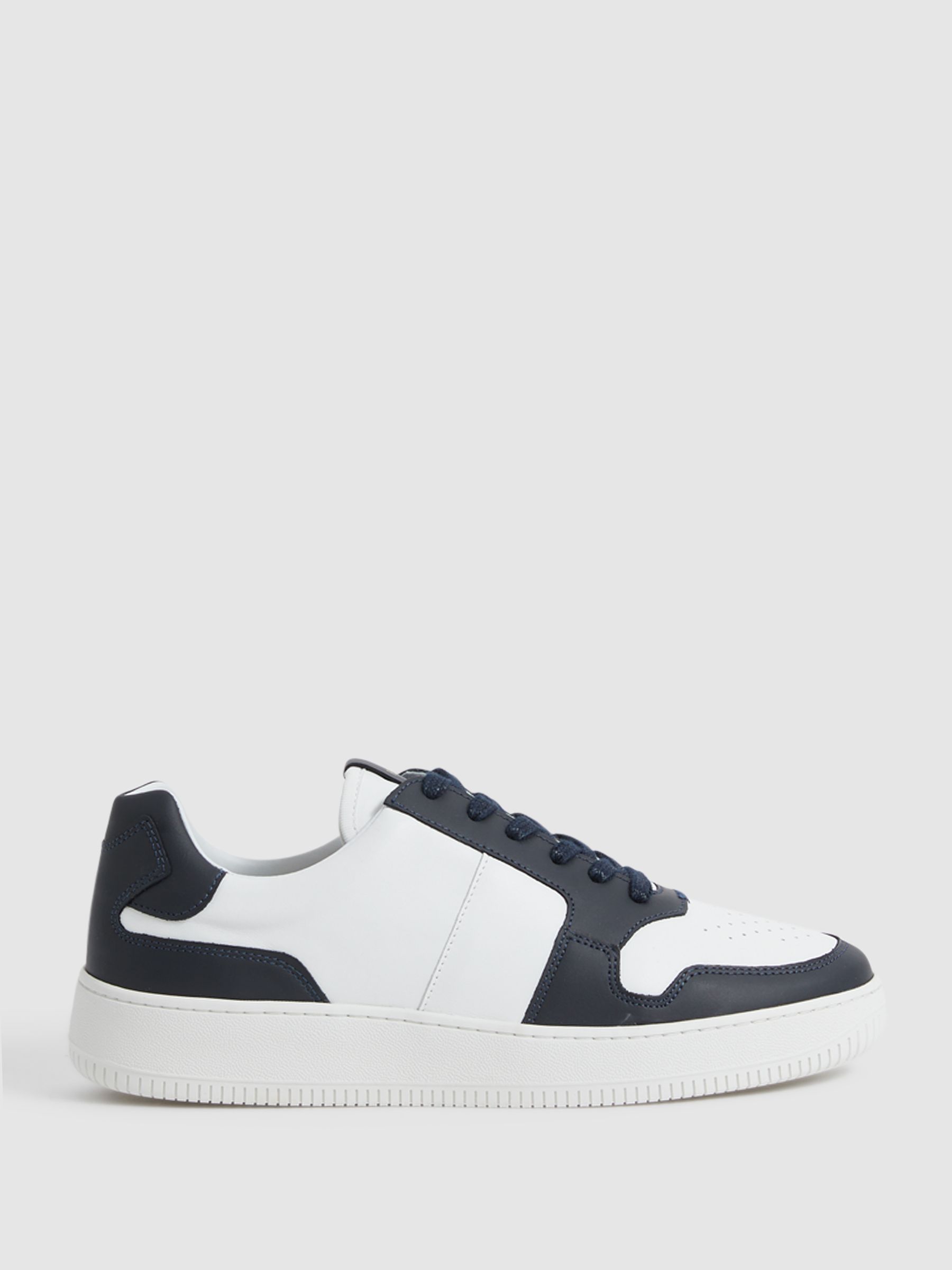 Low Top Leather Trainers in Navy - Image 1 of 6