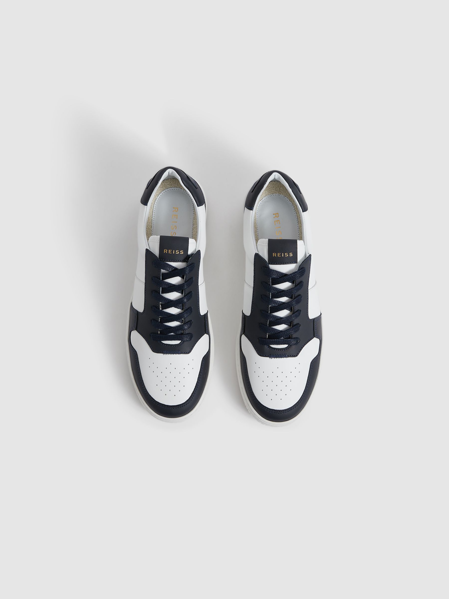 Low Top Leather Trainers in Navy - Image 3 of 6