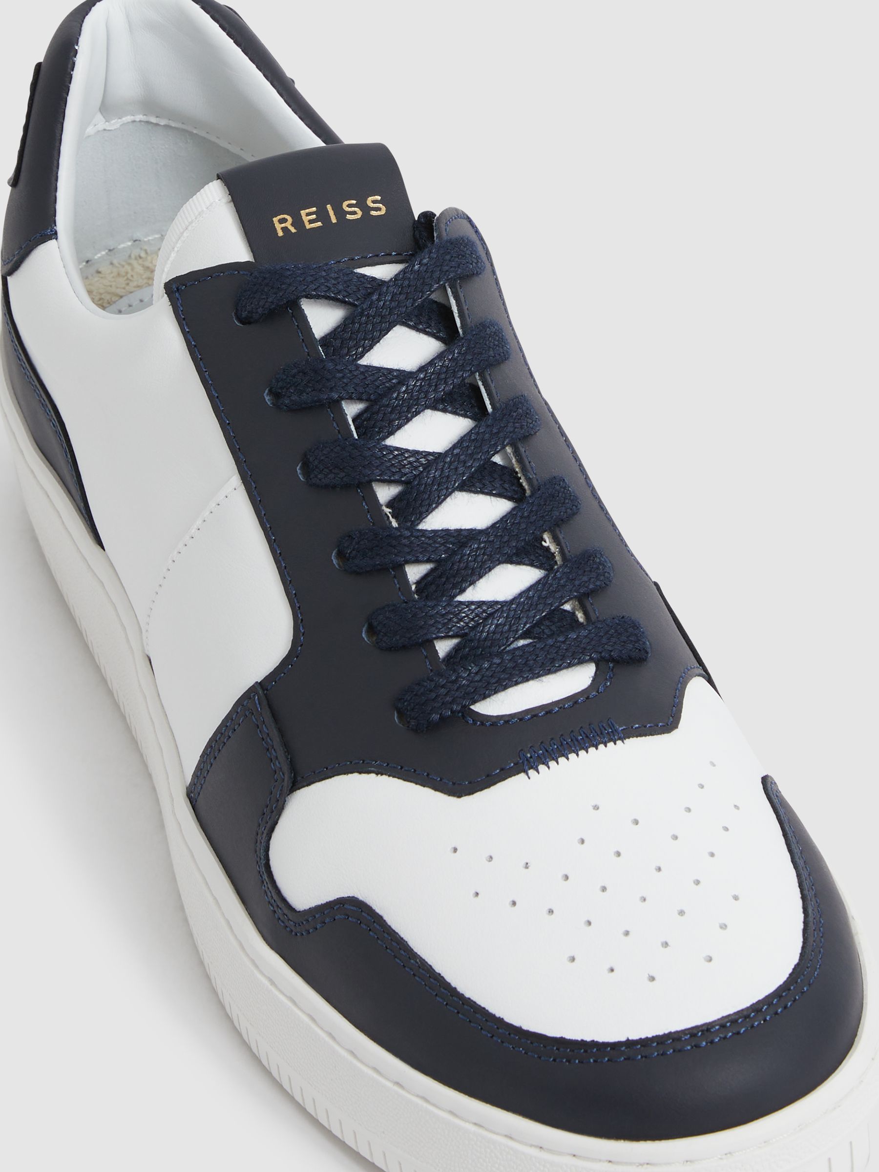 Low Top Leather Trainers in Navy - Image 4 of 6