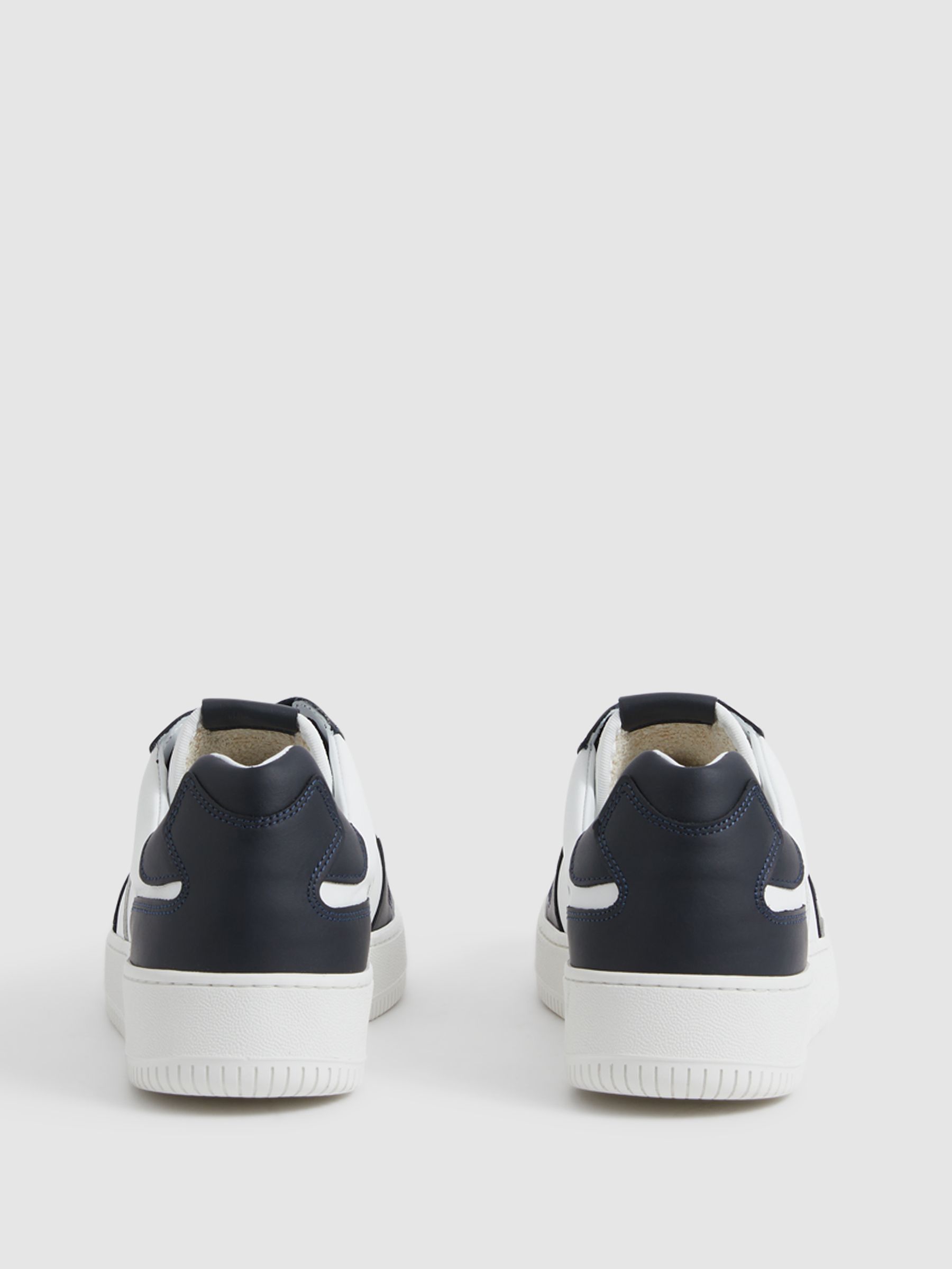 Low Top Leather Trainers in Navy - Image 5 of 6