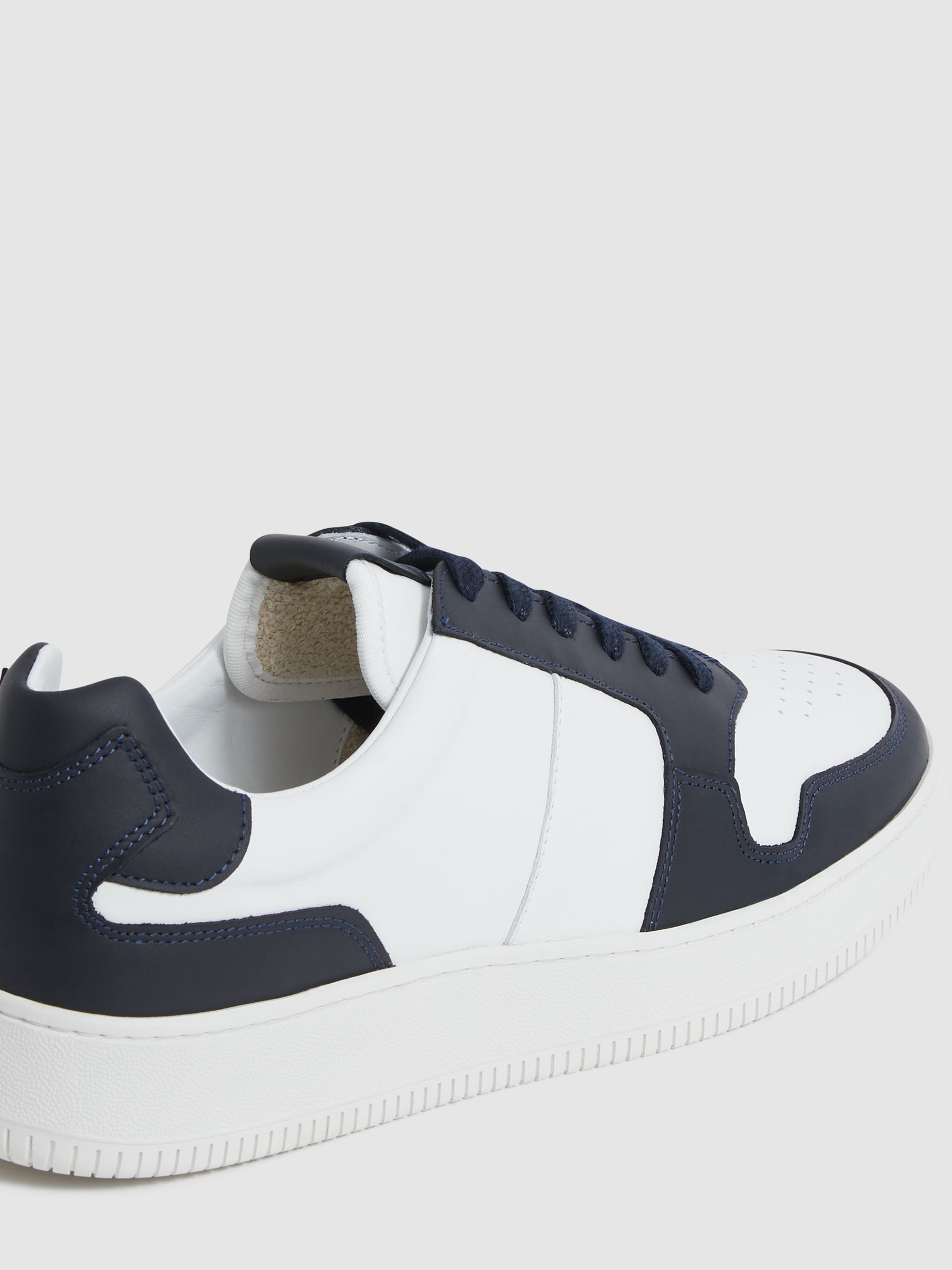 Low Top Leather Trainers in Navy - Image 6 of 6