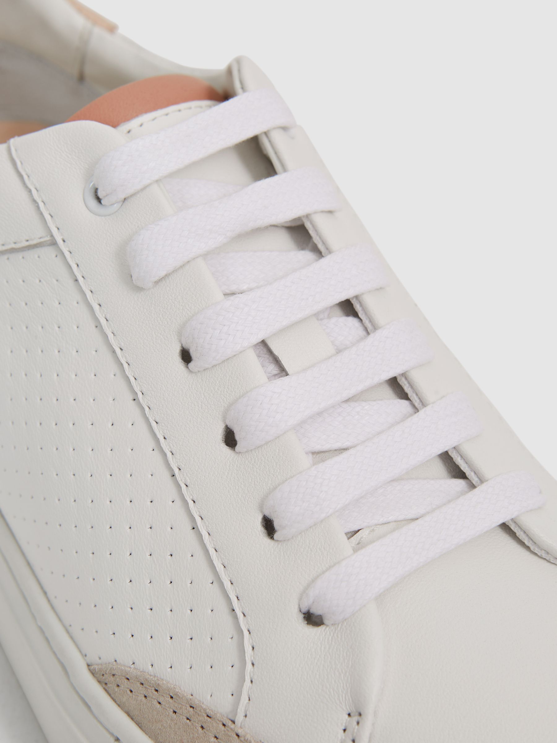Leather Suede Low Top Trainers in White/Mineral Pink - Image 4 of 6