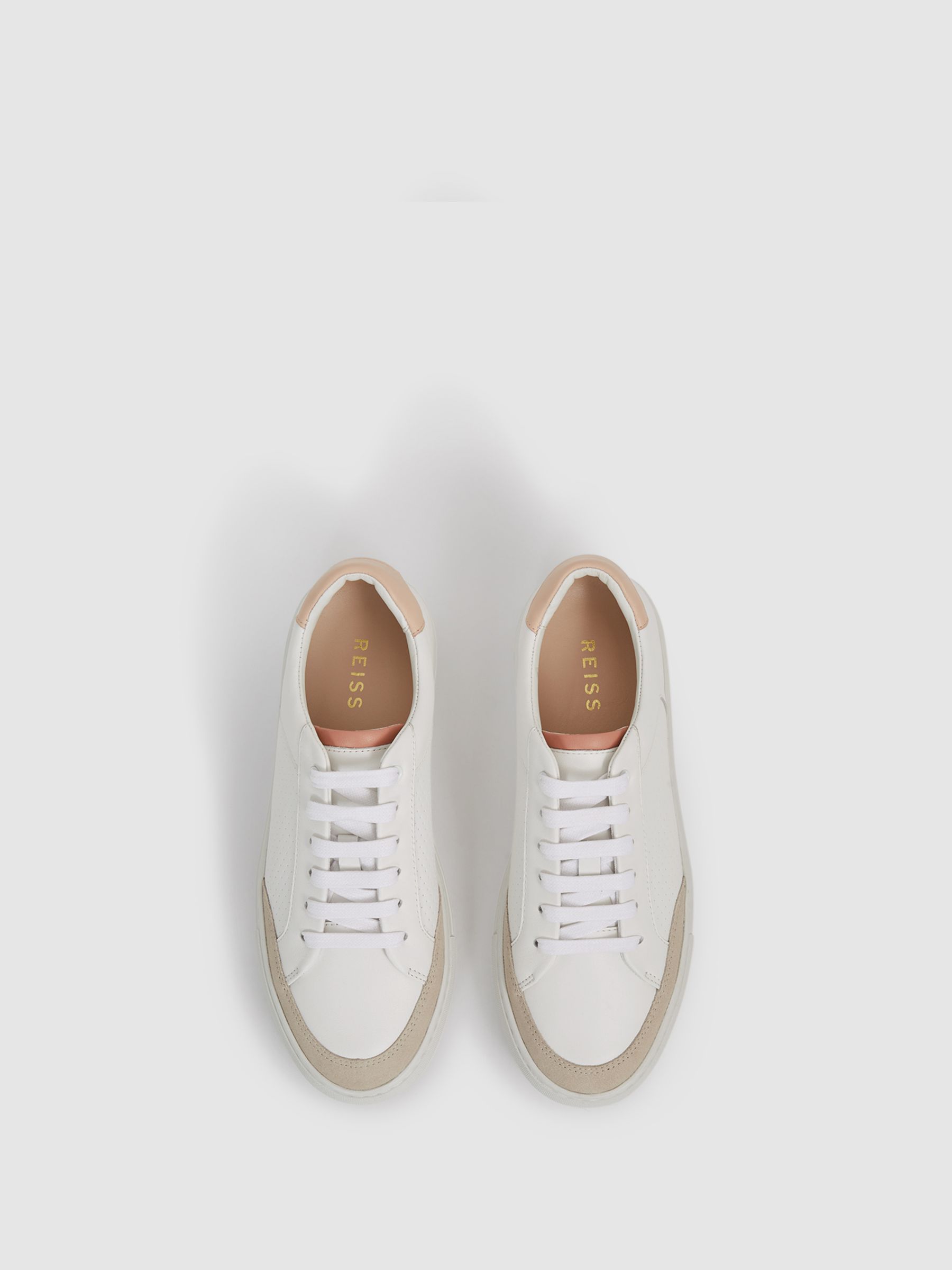 Leather Suede Low Top Trainers in White/Mineral Pink - Image 5 of 6
