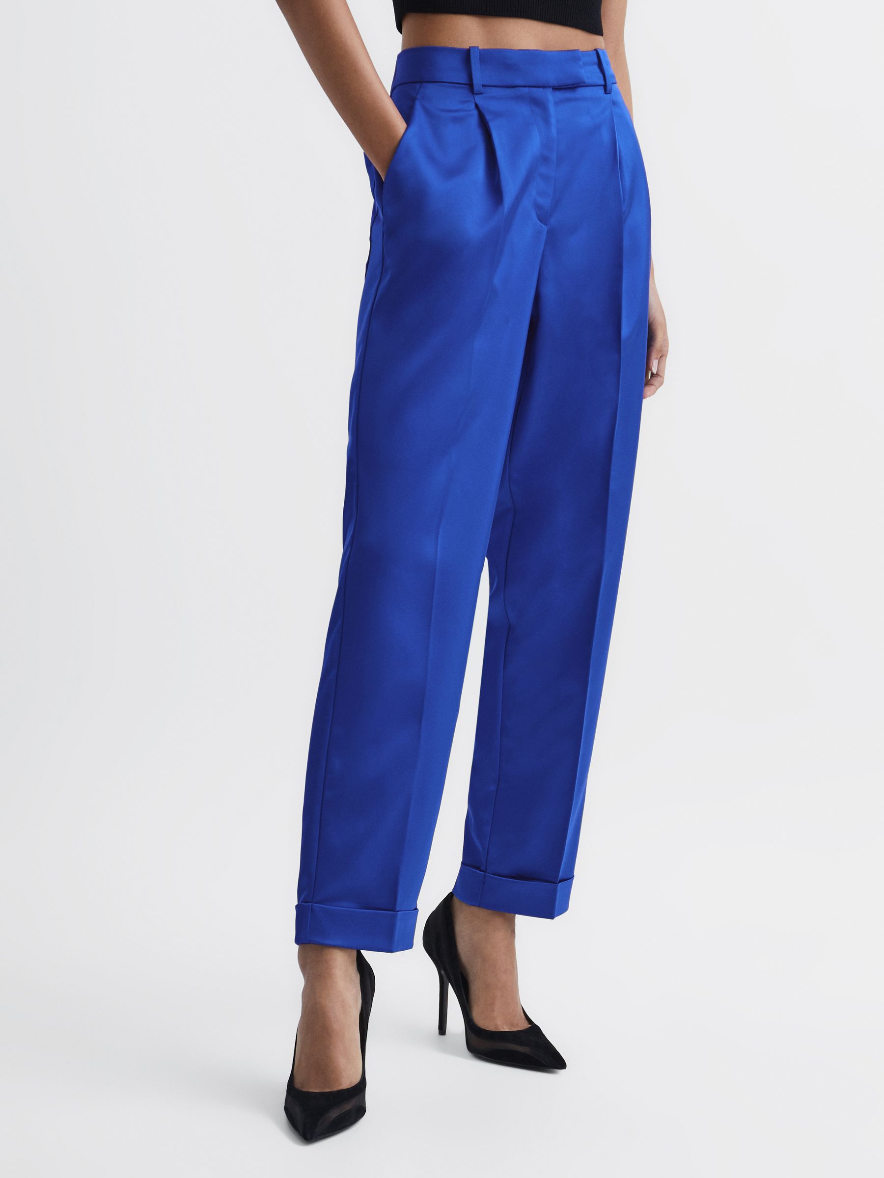 Satin Taper Trousers in Blue - Image 1 of 6