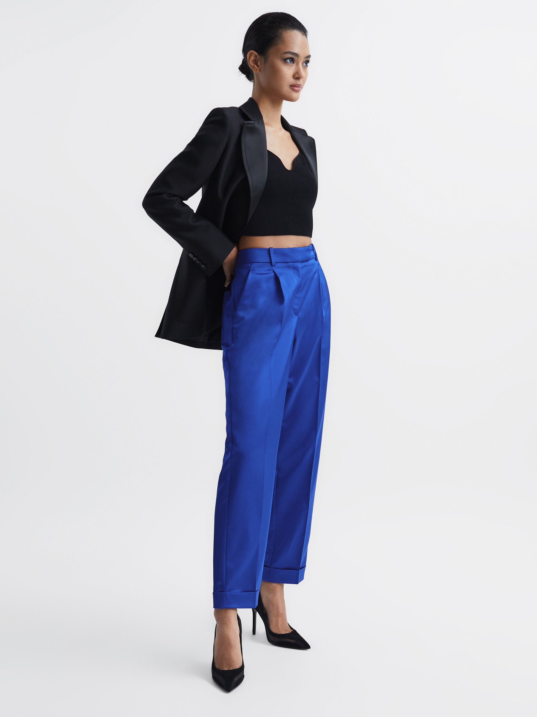 Satin Taper Trousers in Blue - Image 3 of 6