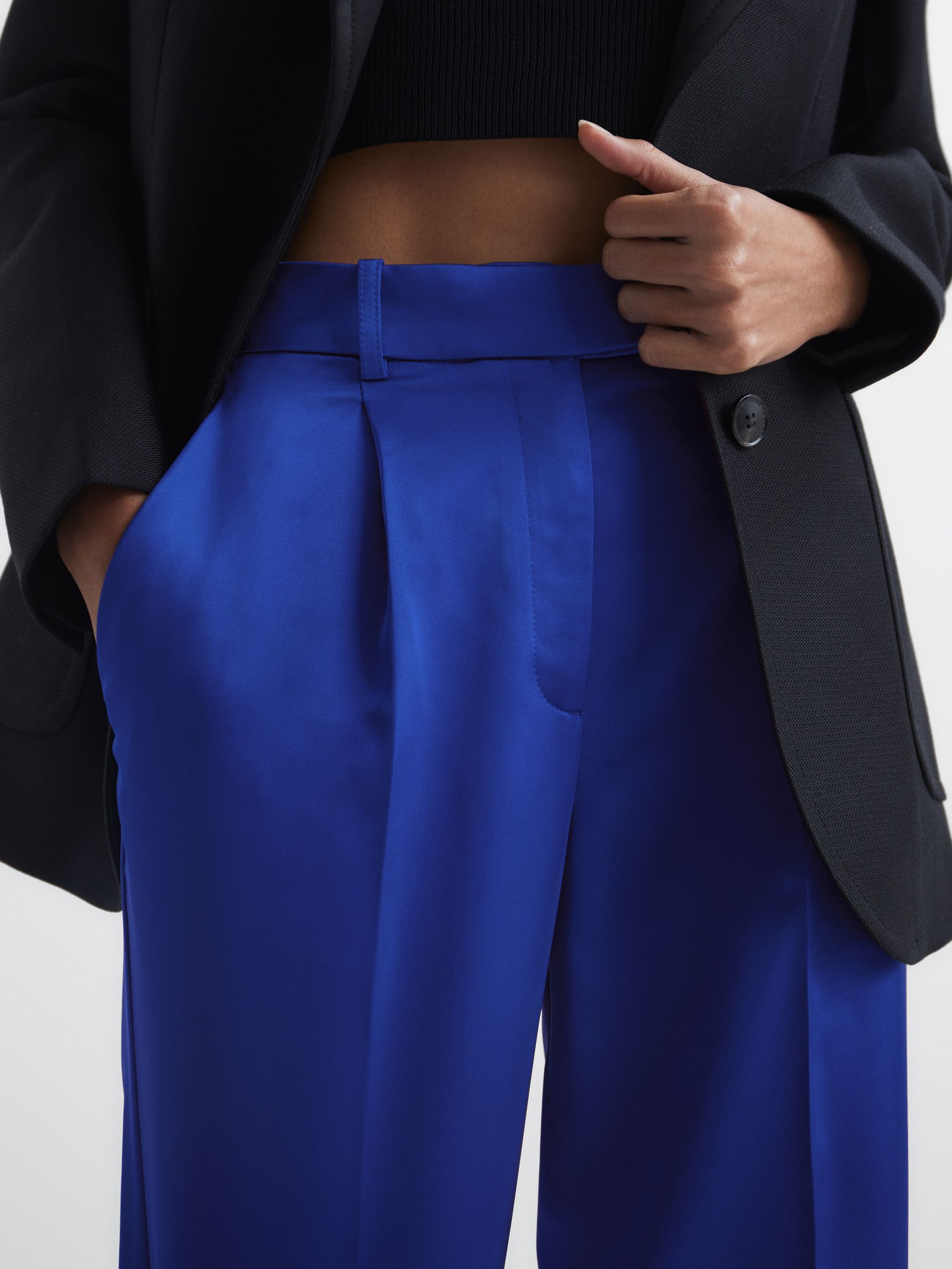 Satin Taper Trousers in Blue - Image 4 of 6