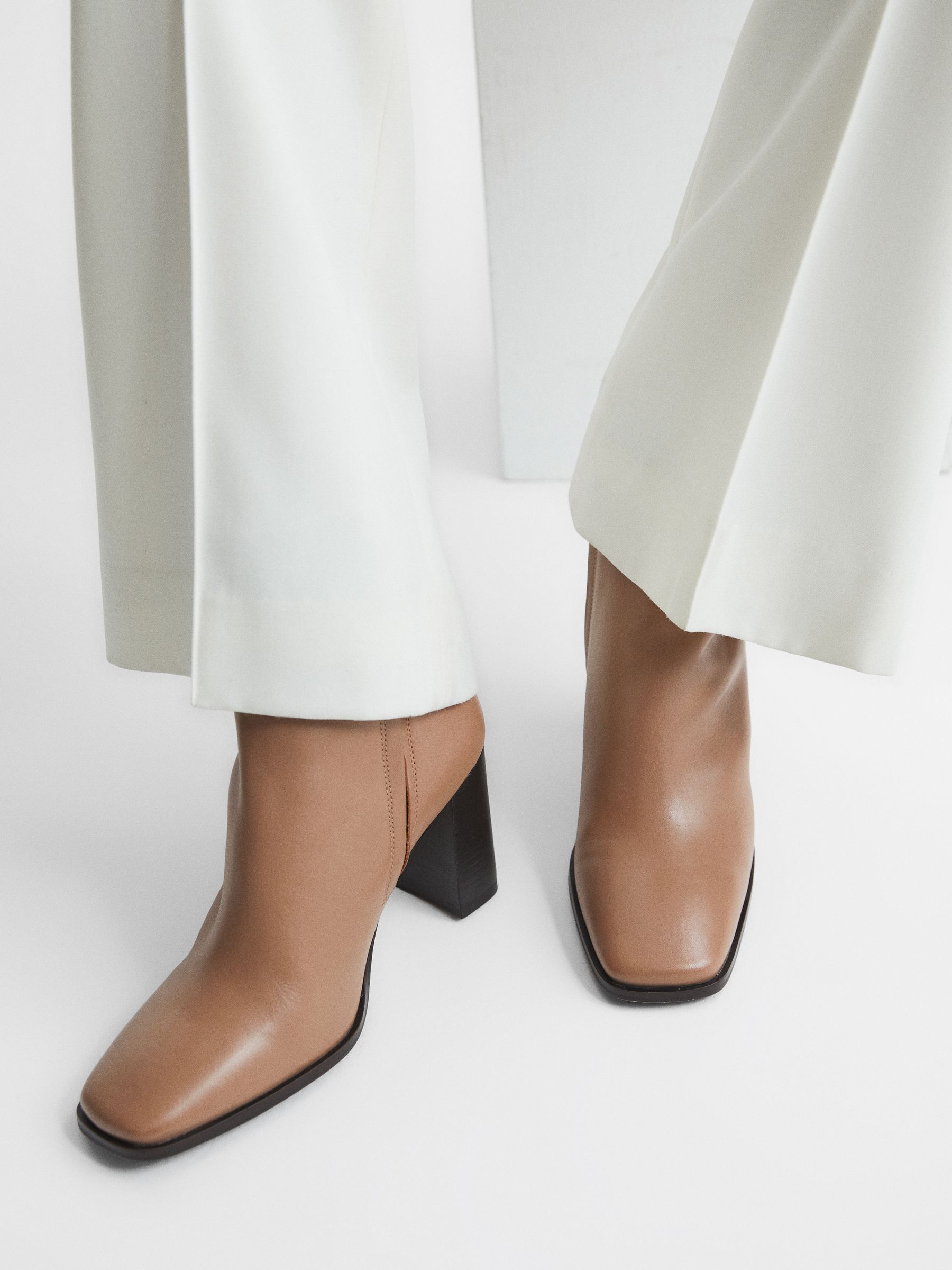 Square Toe Block High heel Boot in Camel - Image 3 of 6