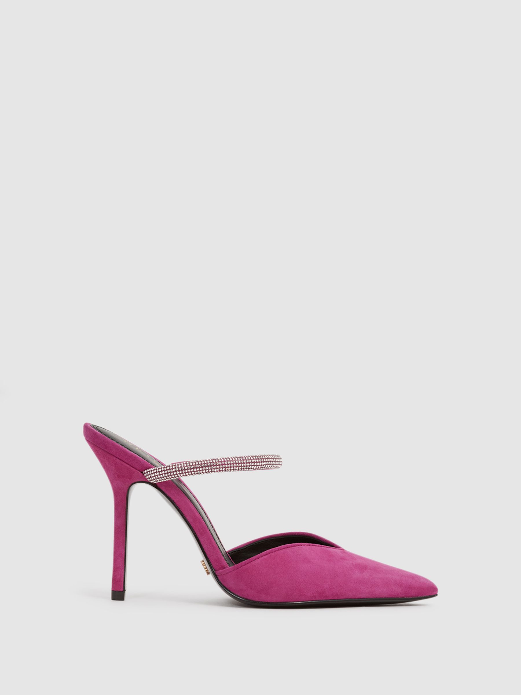 Embellished Crystal Court Shoes in Bright Pink - Image 1 of 6