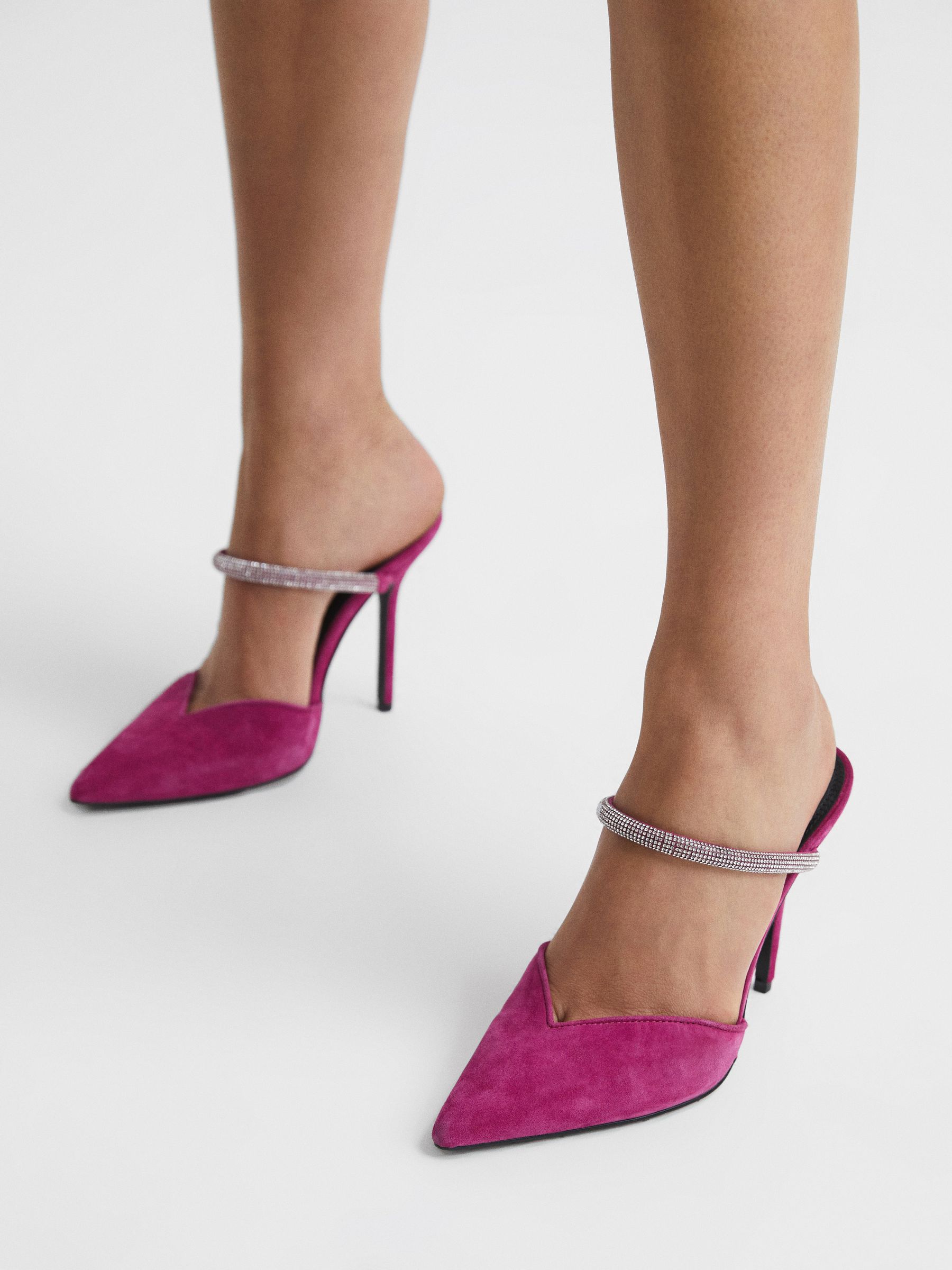 Embellished Crystal Court Shoes in Bright Pink - Image 2 of 6