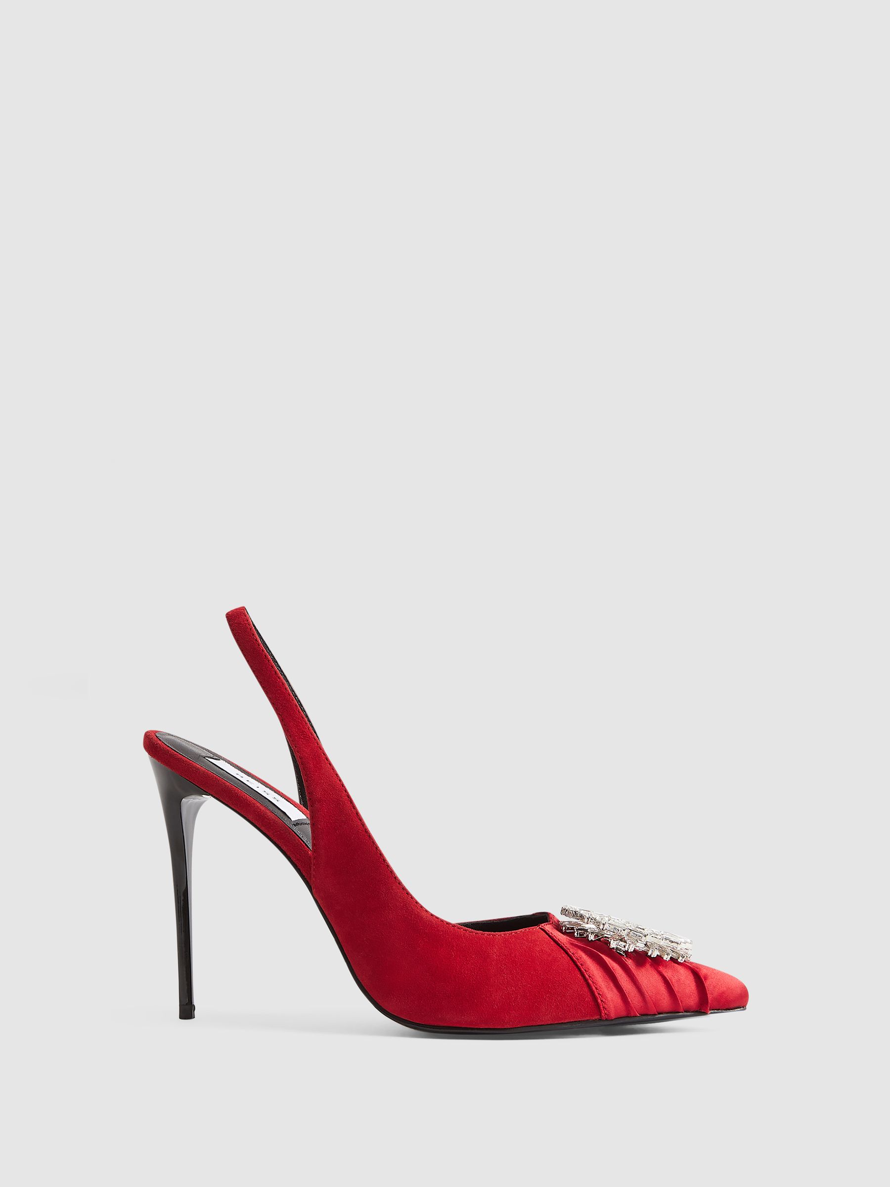 Sling Back Embellished Heels in Red - Image 1 of 7