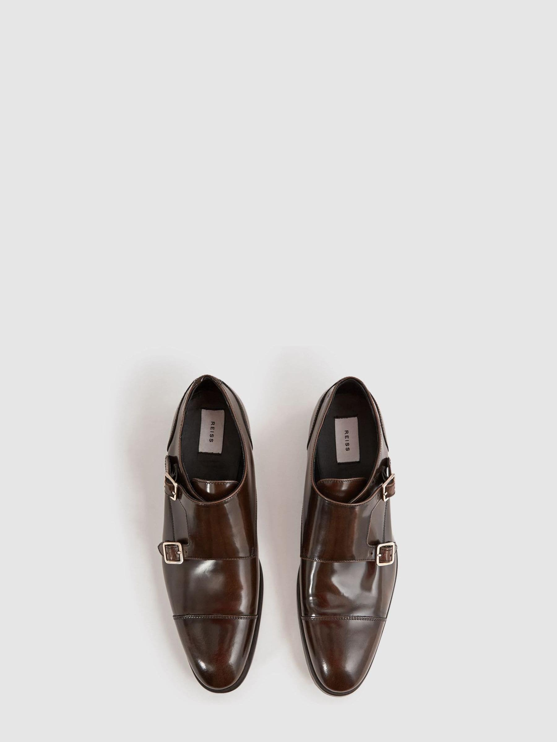Leather Monk Strap Shoes in Brown - Image 4 of 6