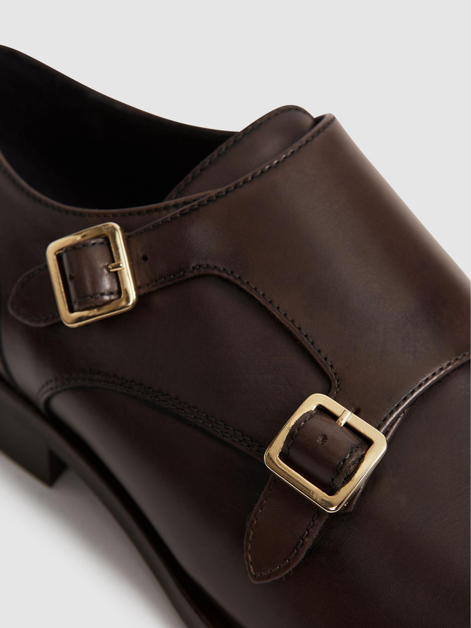 Leather Monk Strap Shoes in Brown - Image 5 of 6