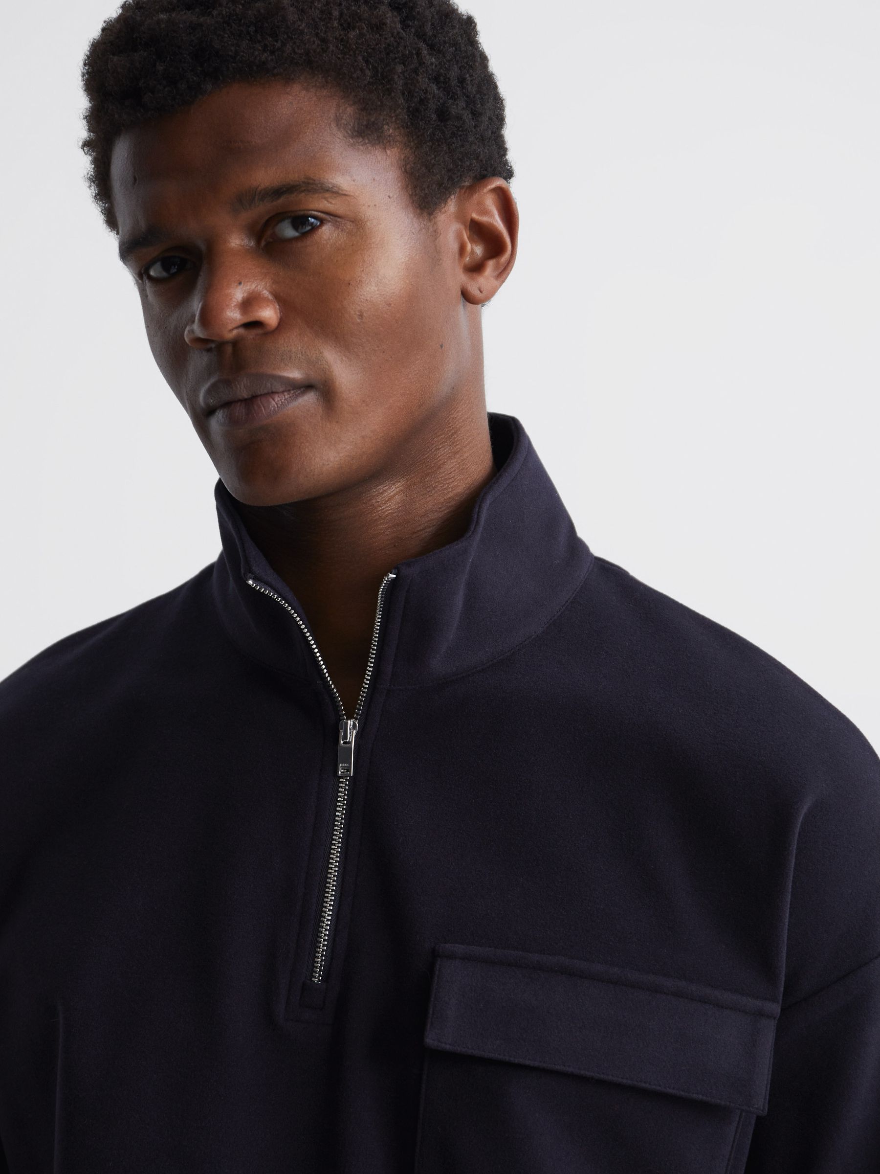 Reiss Micro Fleece Half Zip Jumper in Navy REISS