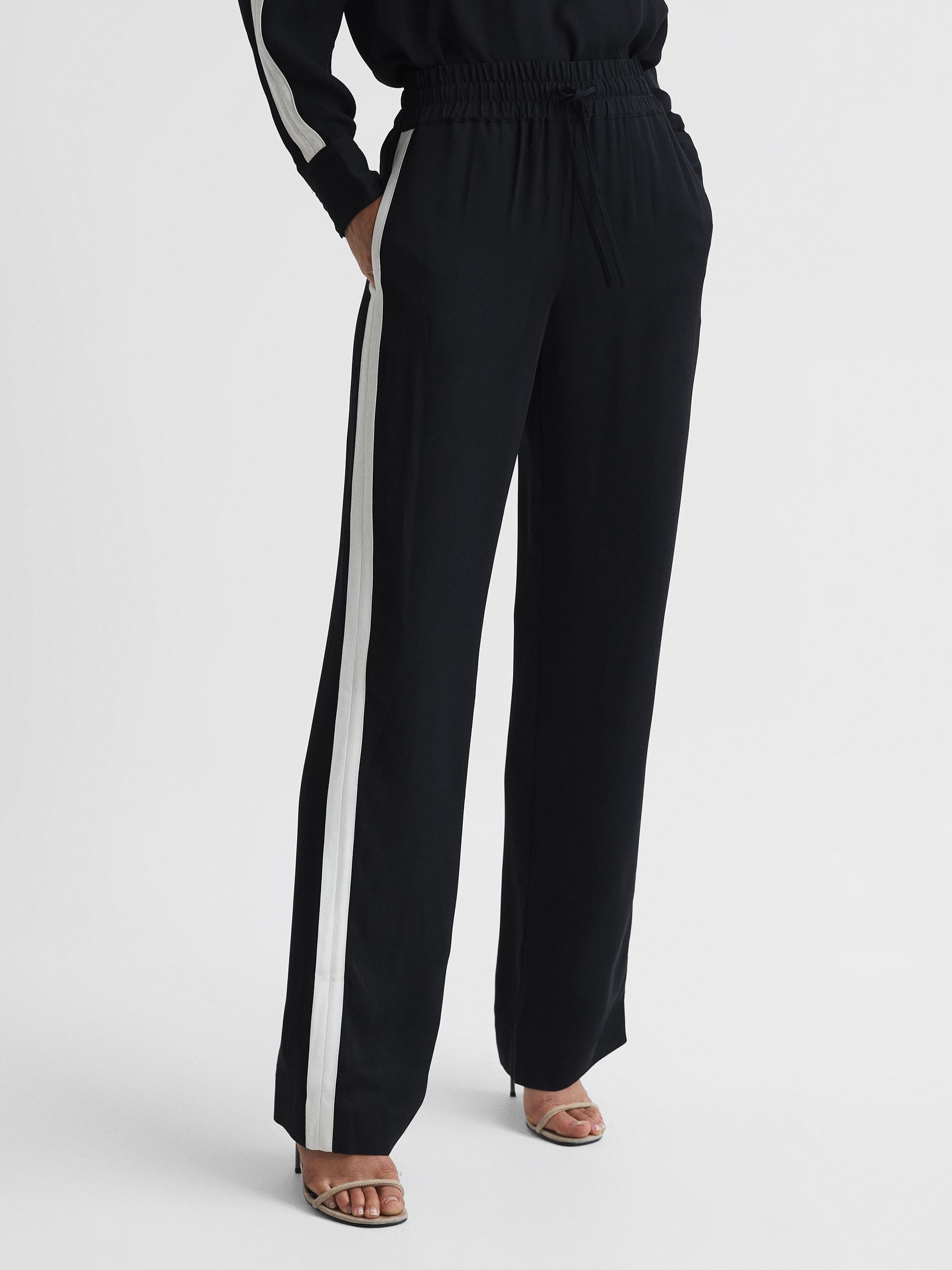 Stripe Wide Leg Trousers in Navy - Image 1 of 7