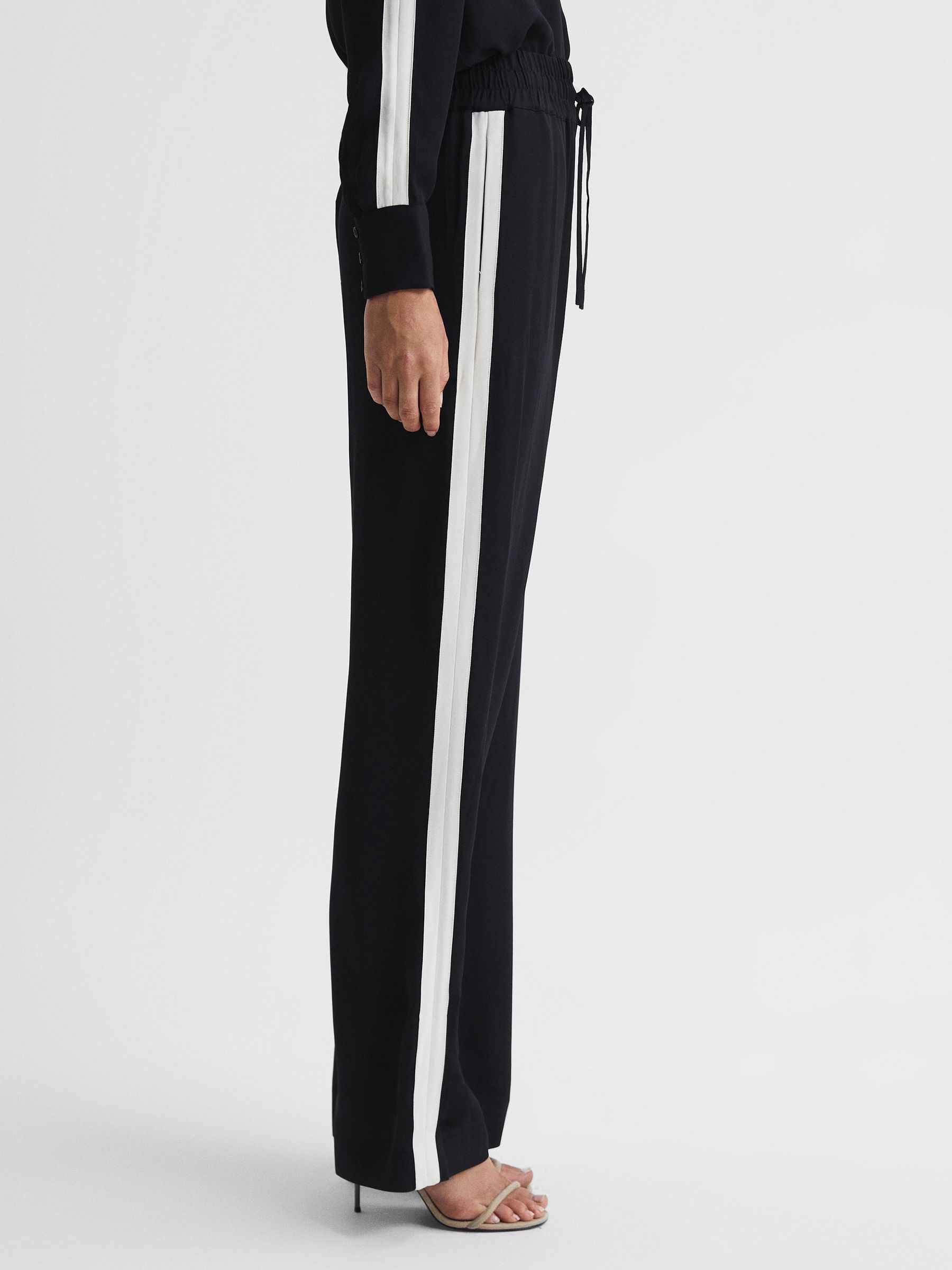 Stripe Wide Leg Trousers in Navy - Image 4 of 7