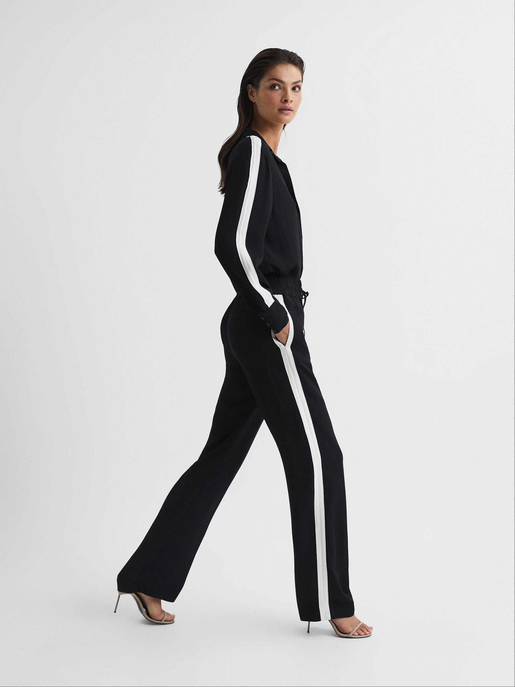 Stripe Wide Leg Trousers in Navy - Image 6 of 7