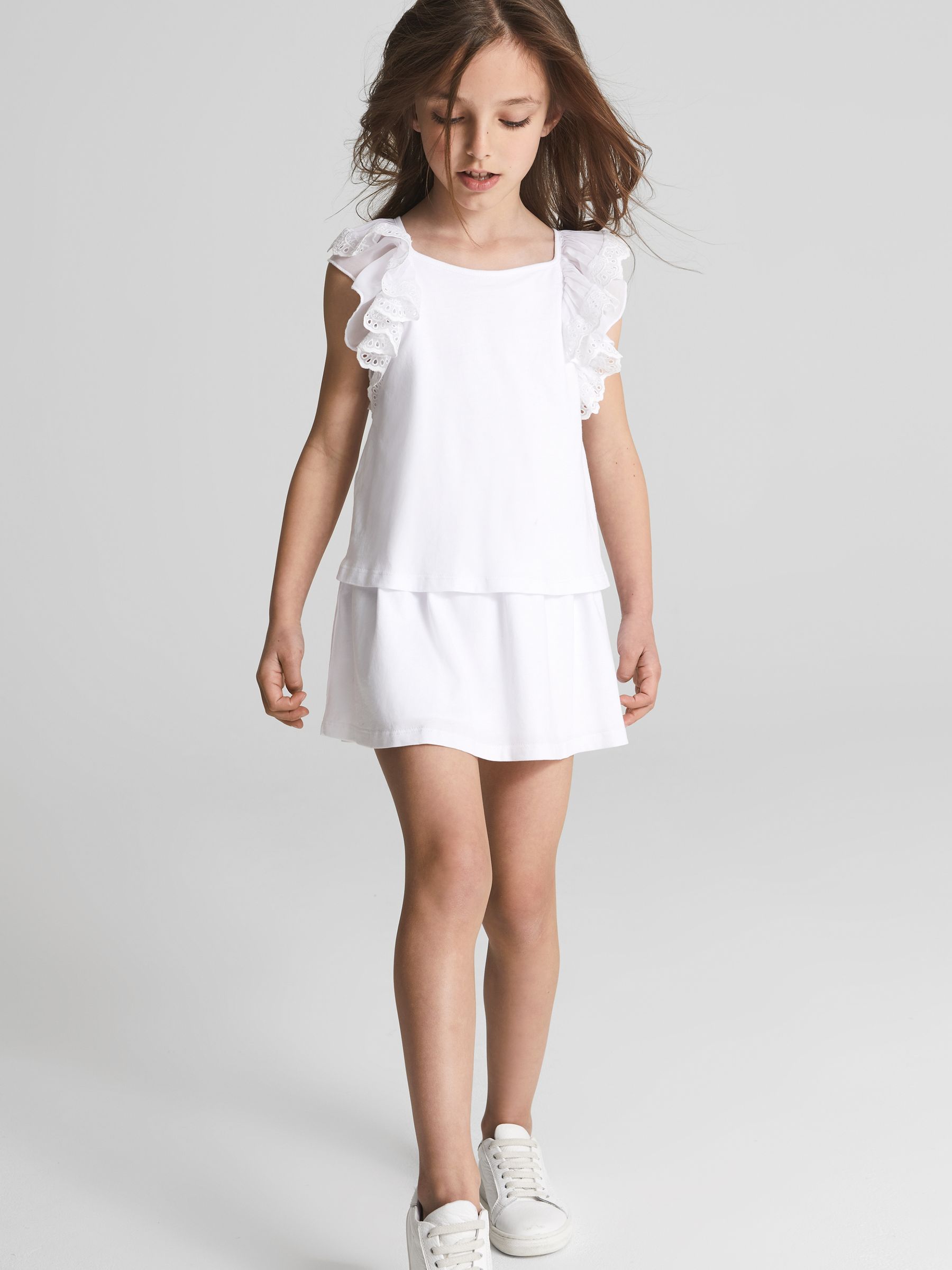 Lace Shoulder Jersey Mini Dress in White - Image 1 of 6