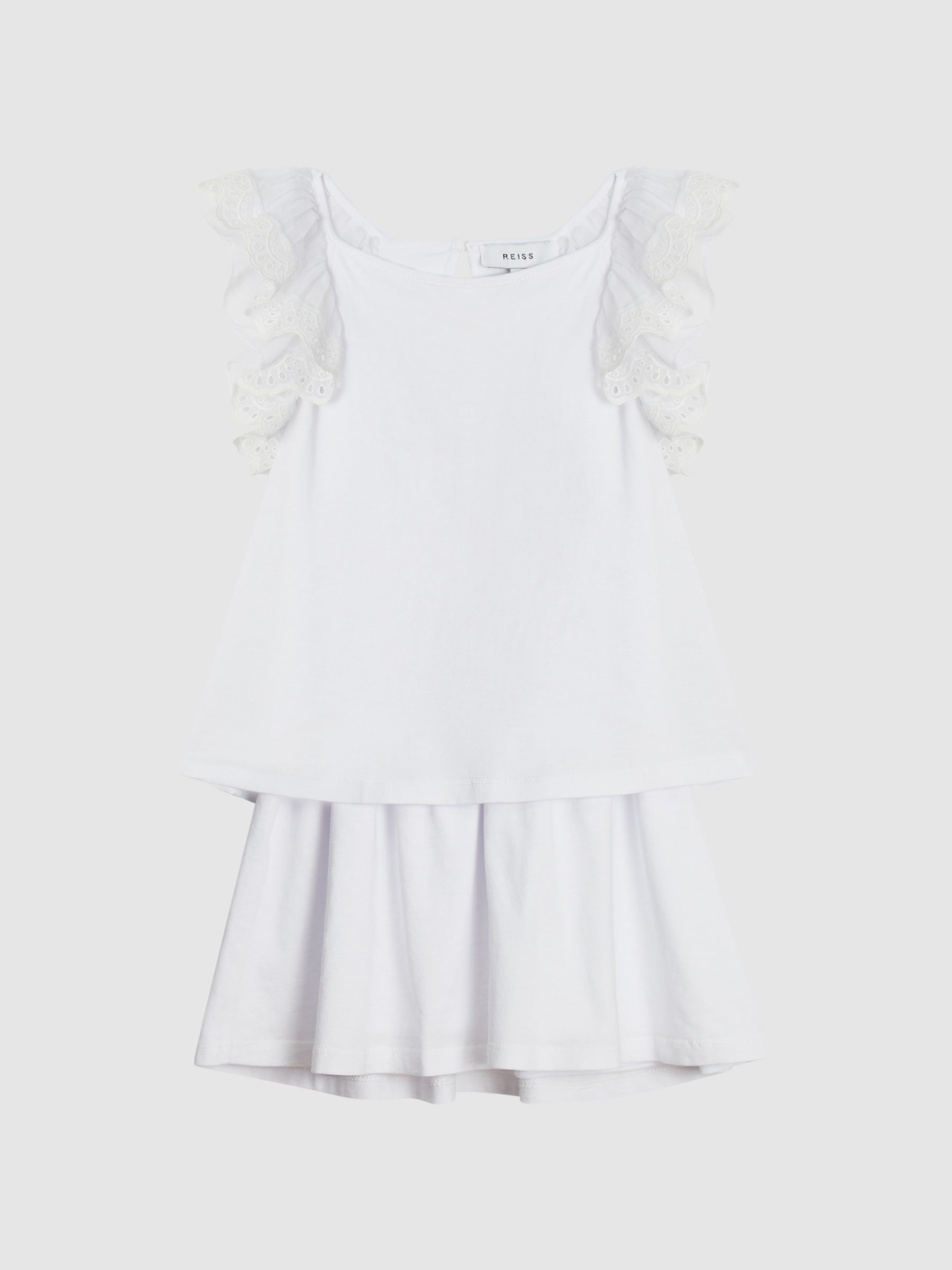 Lace Shoulder Jersey Mini Dress in White - Image 2 of 6