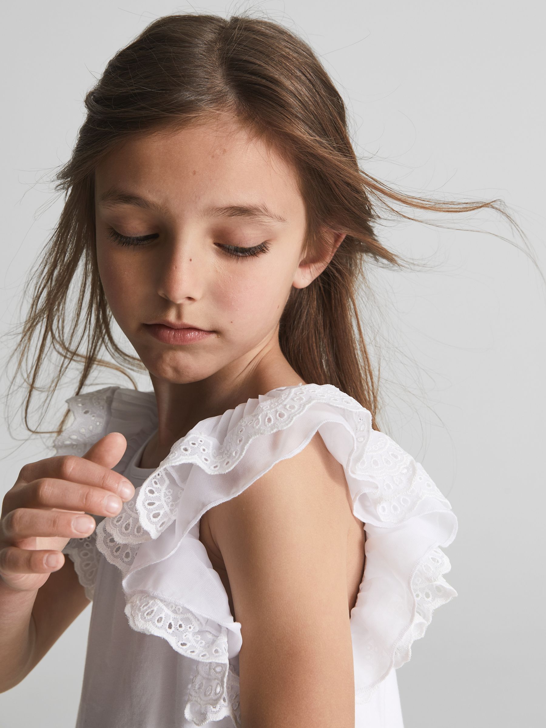 Lace Shoulder Jersey Mini Dress in White - Image 3 of 6