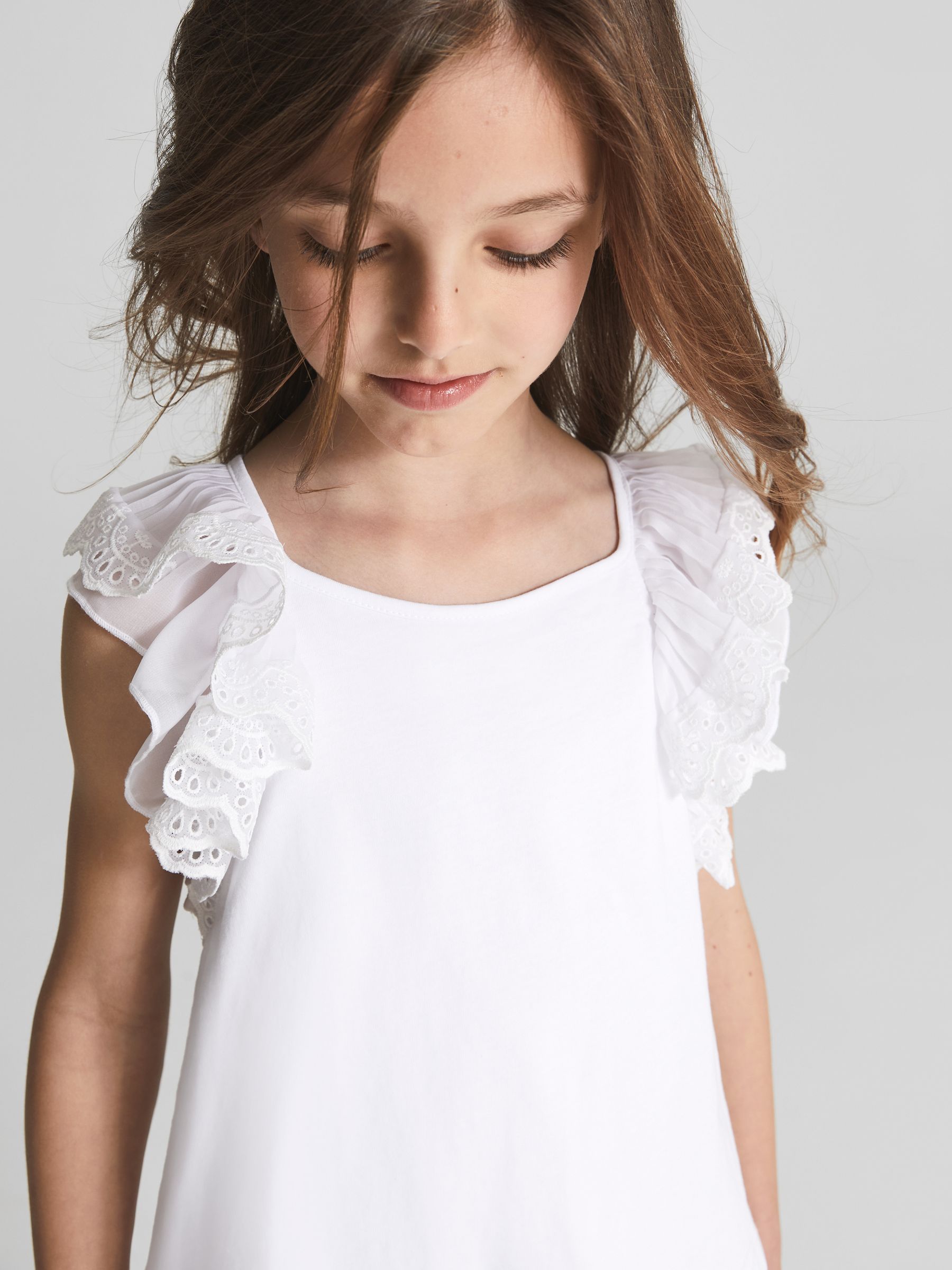 Lace Shoulder Jersey Mini Dress in White - Image 4 of 6