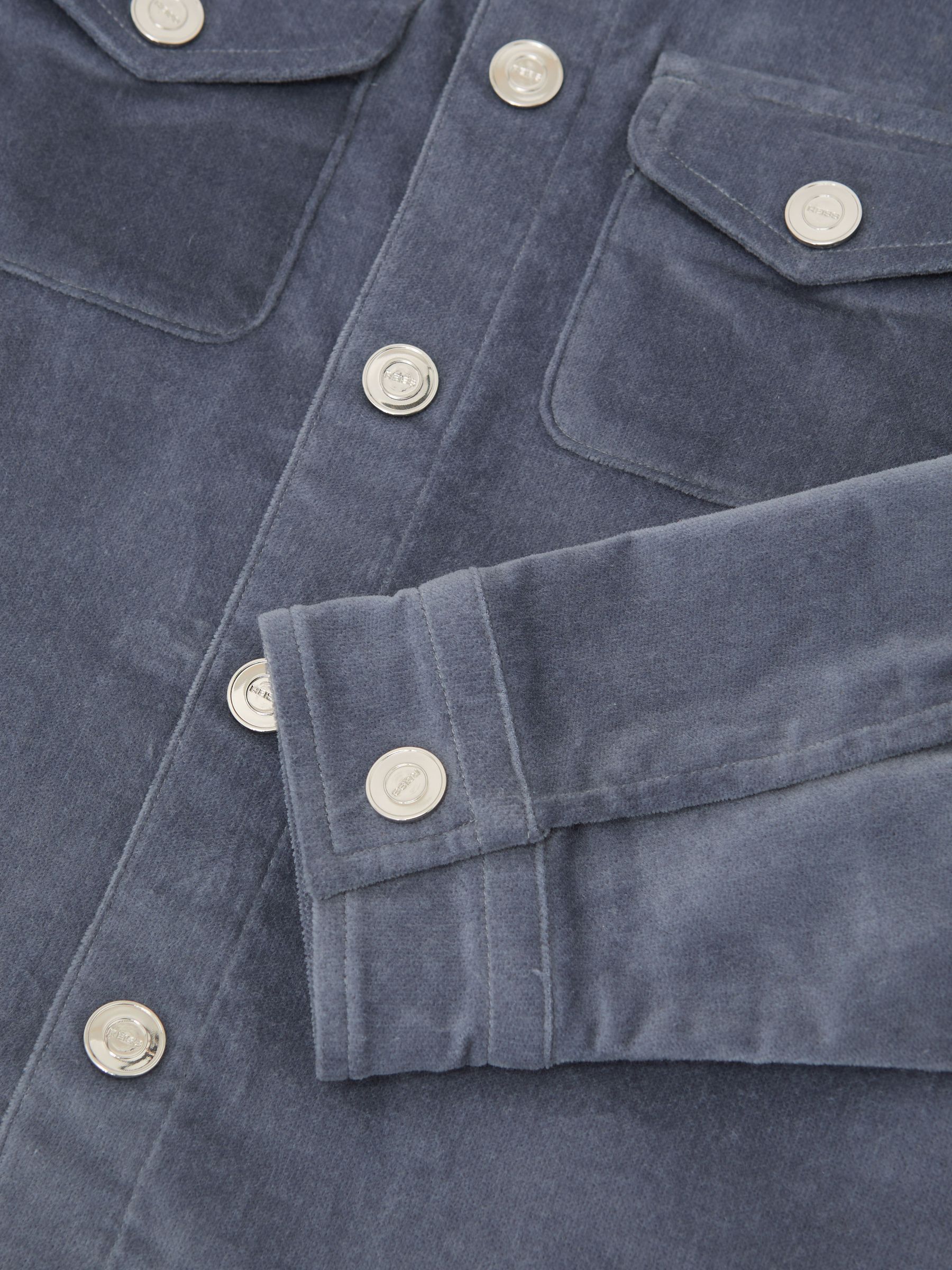 3-9 yrs Velvet Press-Stud Overshirt in Airforce Blue - Image 4 of 4