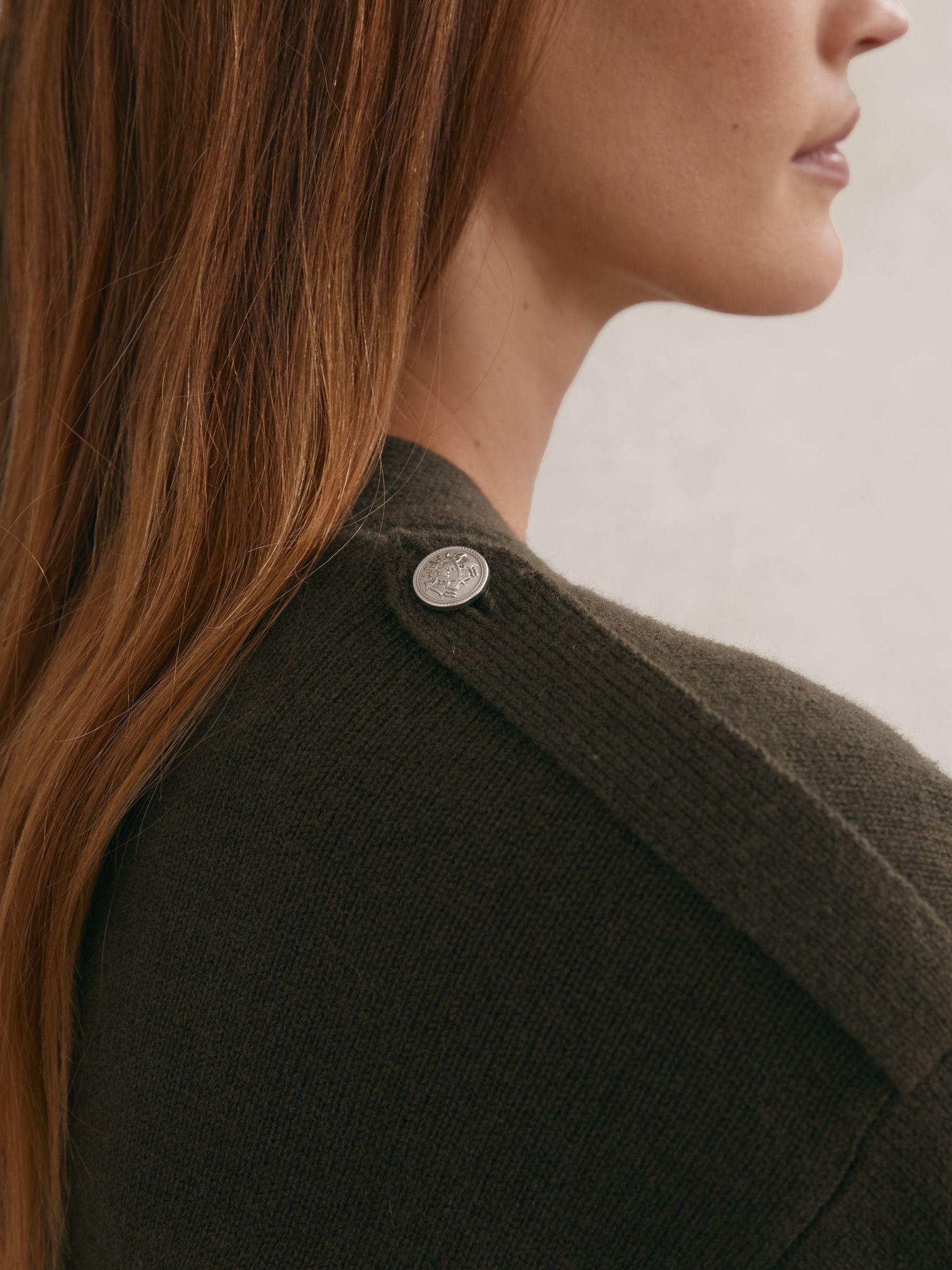 Wool-Cashmere Button-Through Cardigan in Khaki Green - Image 3 of 6