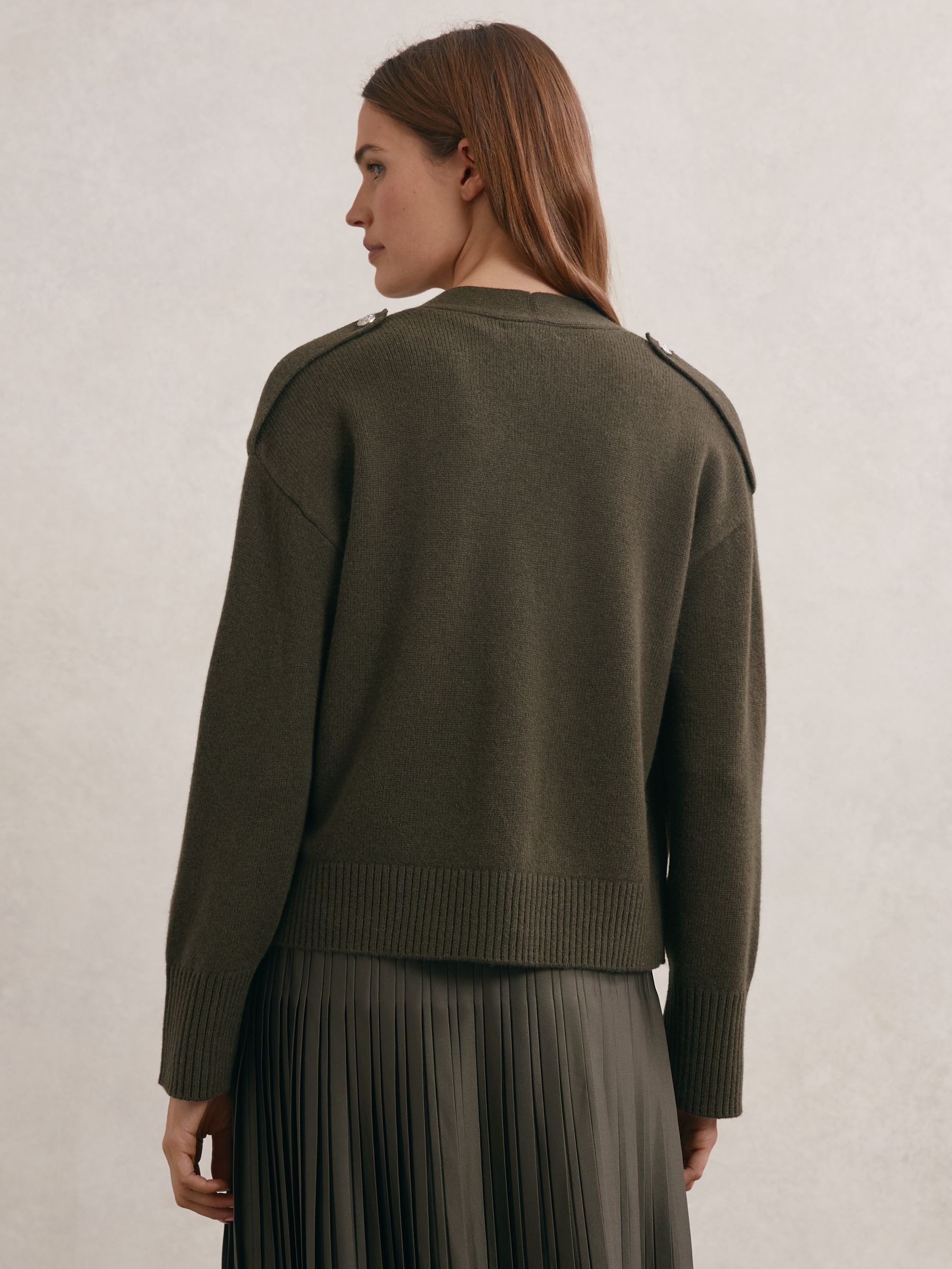 Wool-Cashmere Button-Through Cardigan in Khaki Green - Image 5 of 6