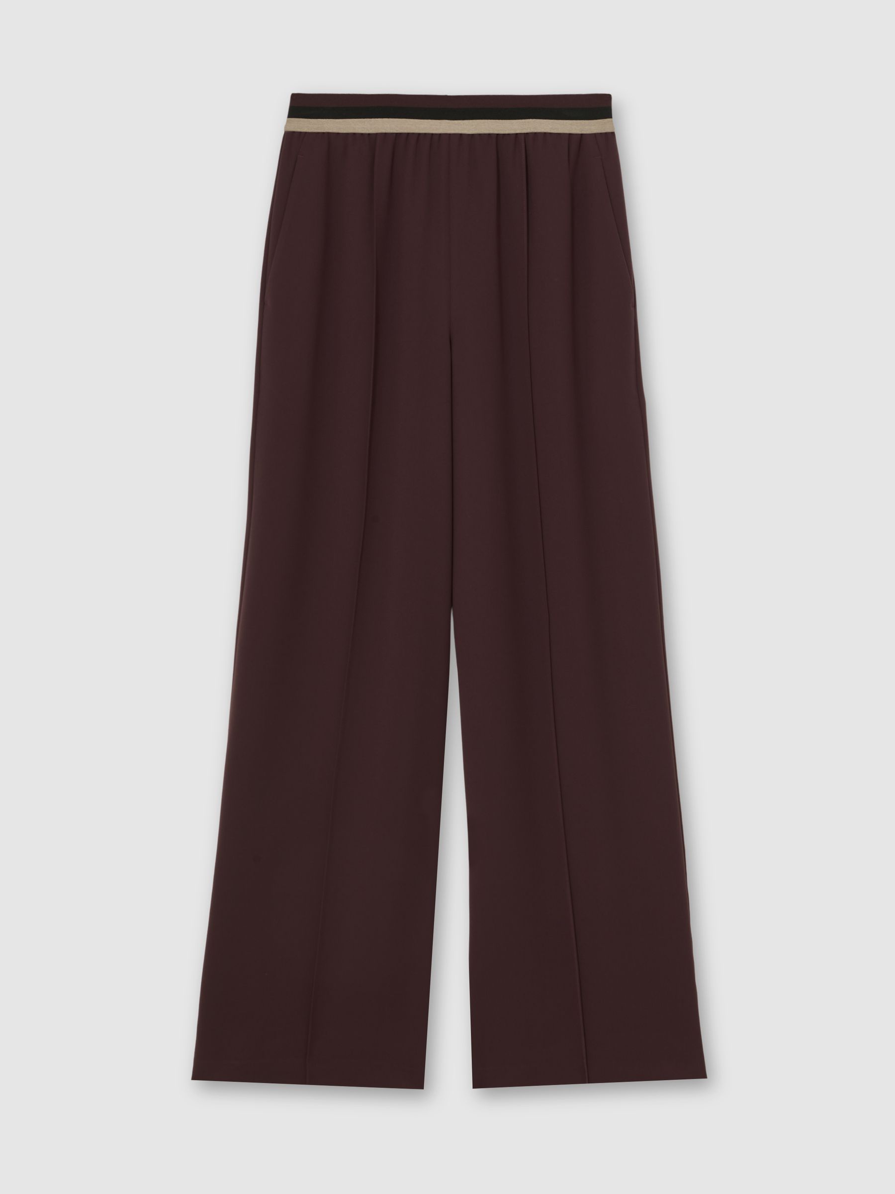Elasticated-Waist Wide-Leg Trousers in Burgundy