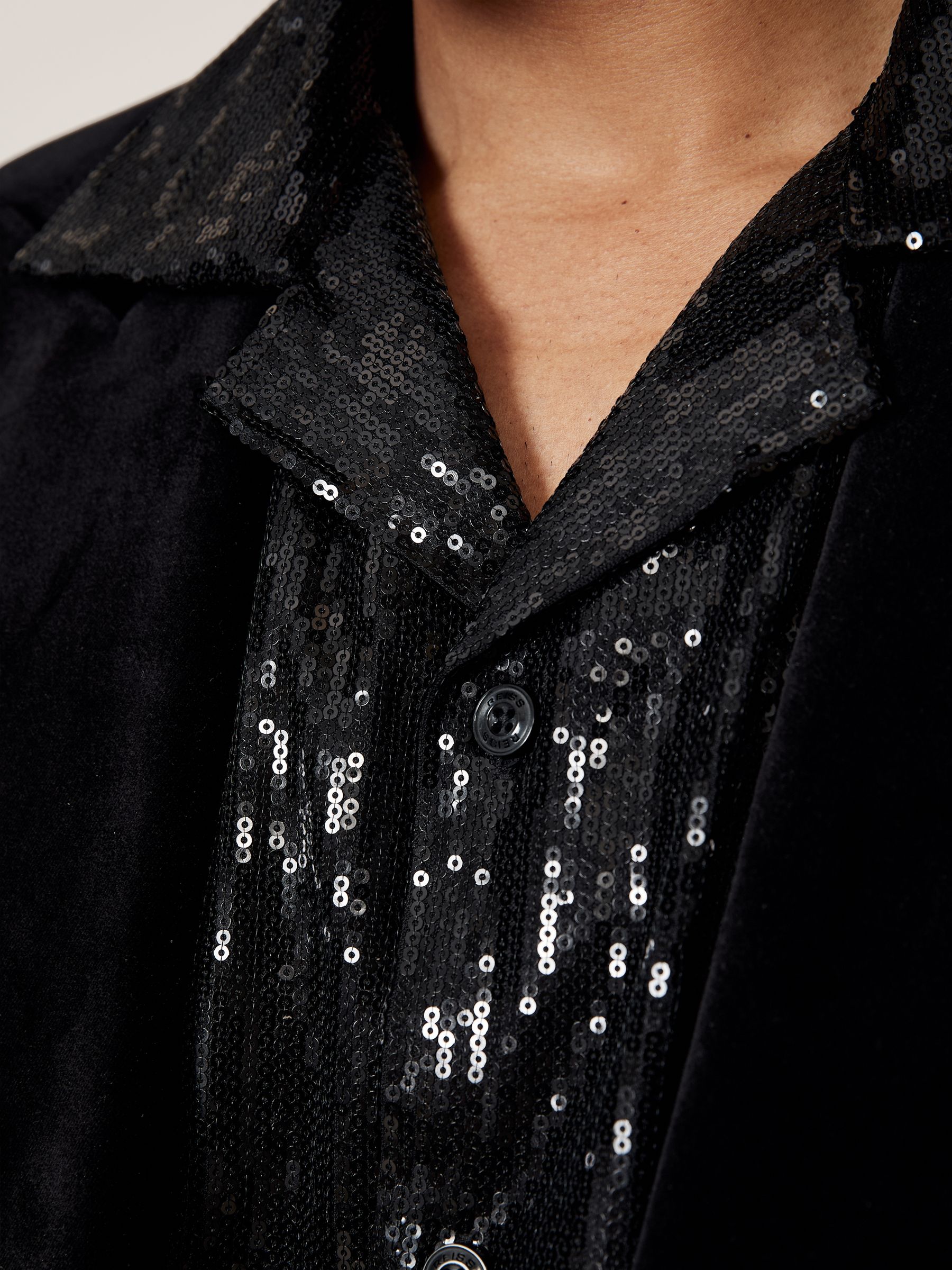 Sequin Cuban-Collar Shirt in Black - Image 4 of 8