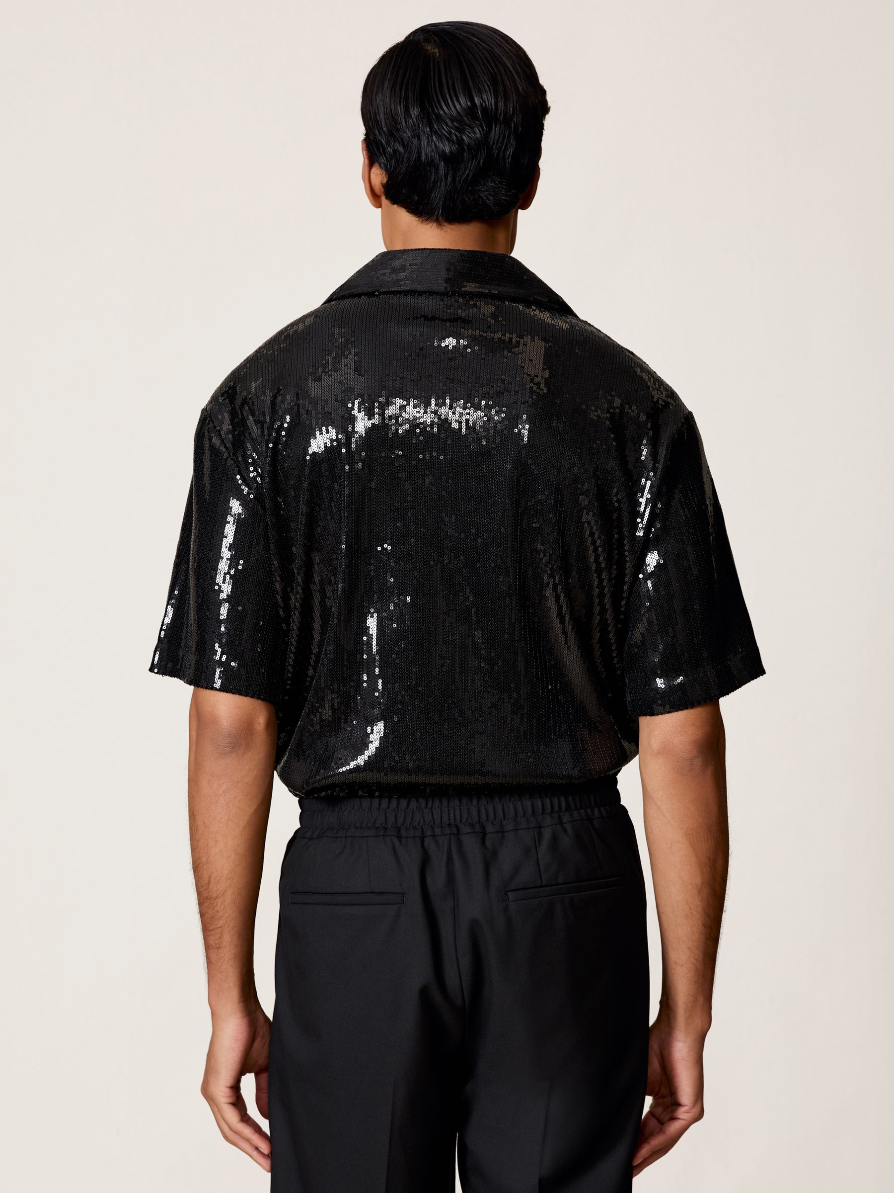 Sequin Cuban-Collar Shirt in Black - Image 7 of 8