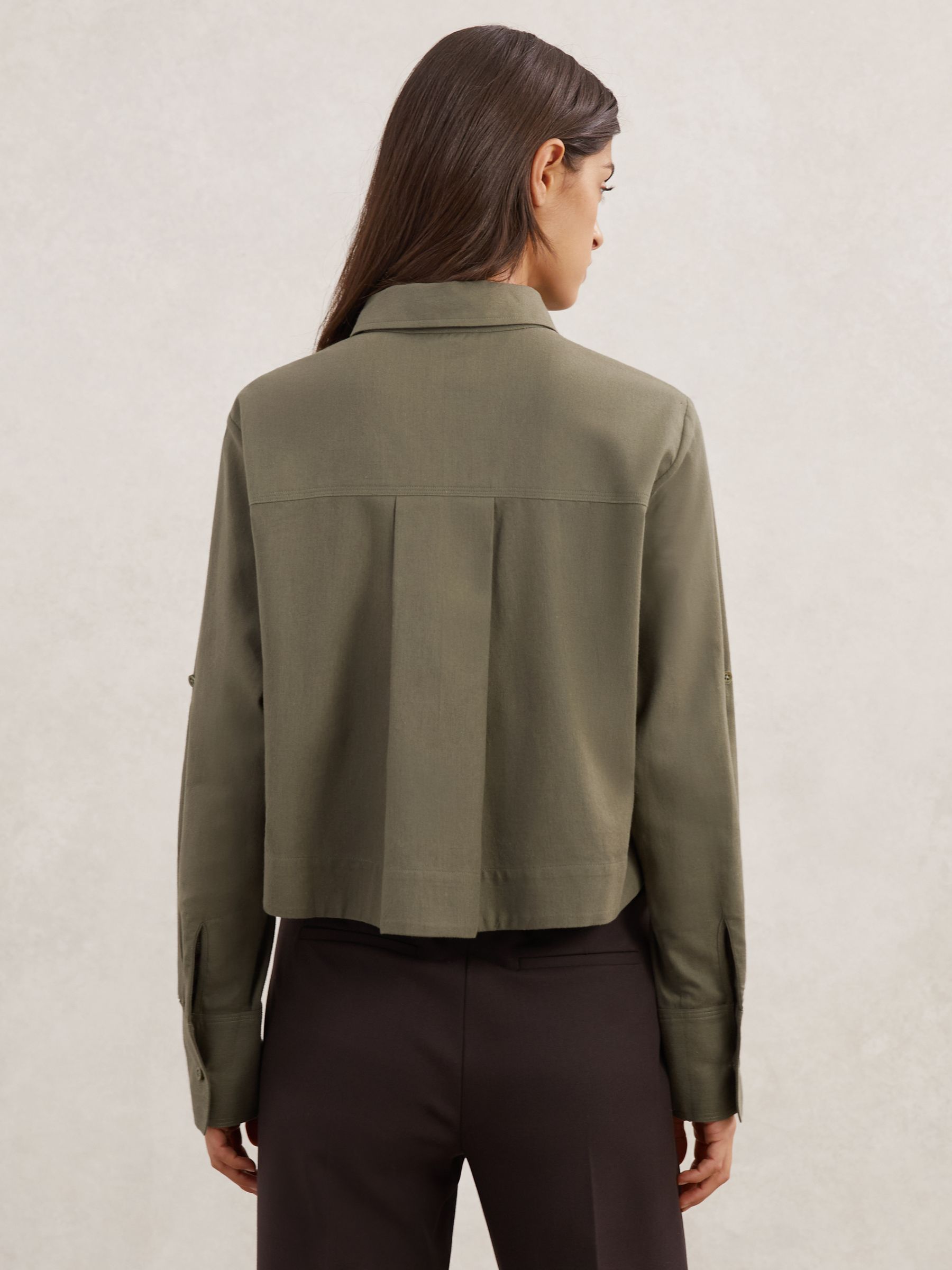 Cotton and Wool Cropped Shirt in Khaki Green - image 3