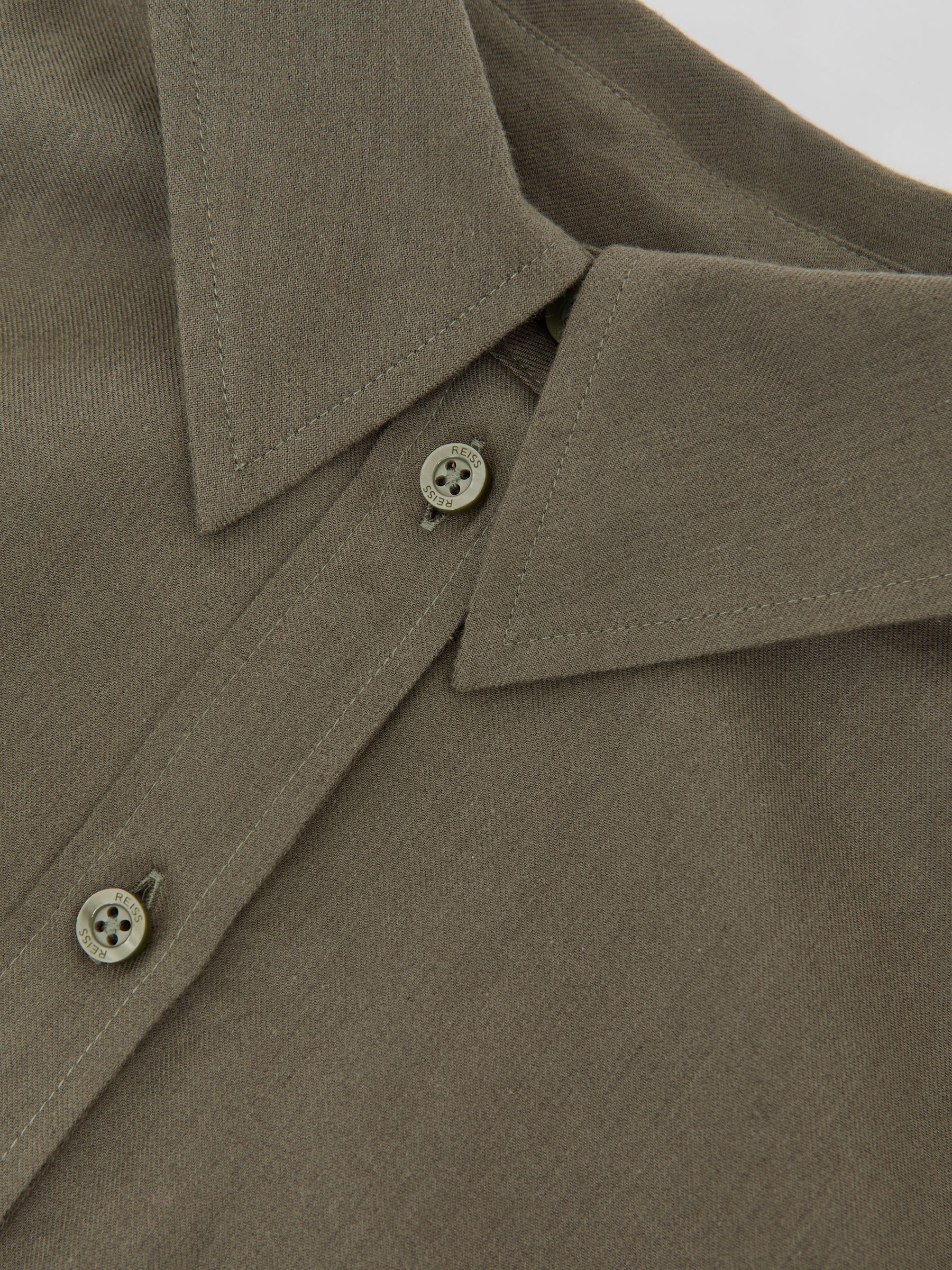 Cotton and Wool Cropped Shirt in Khaki Green - image 4