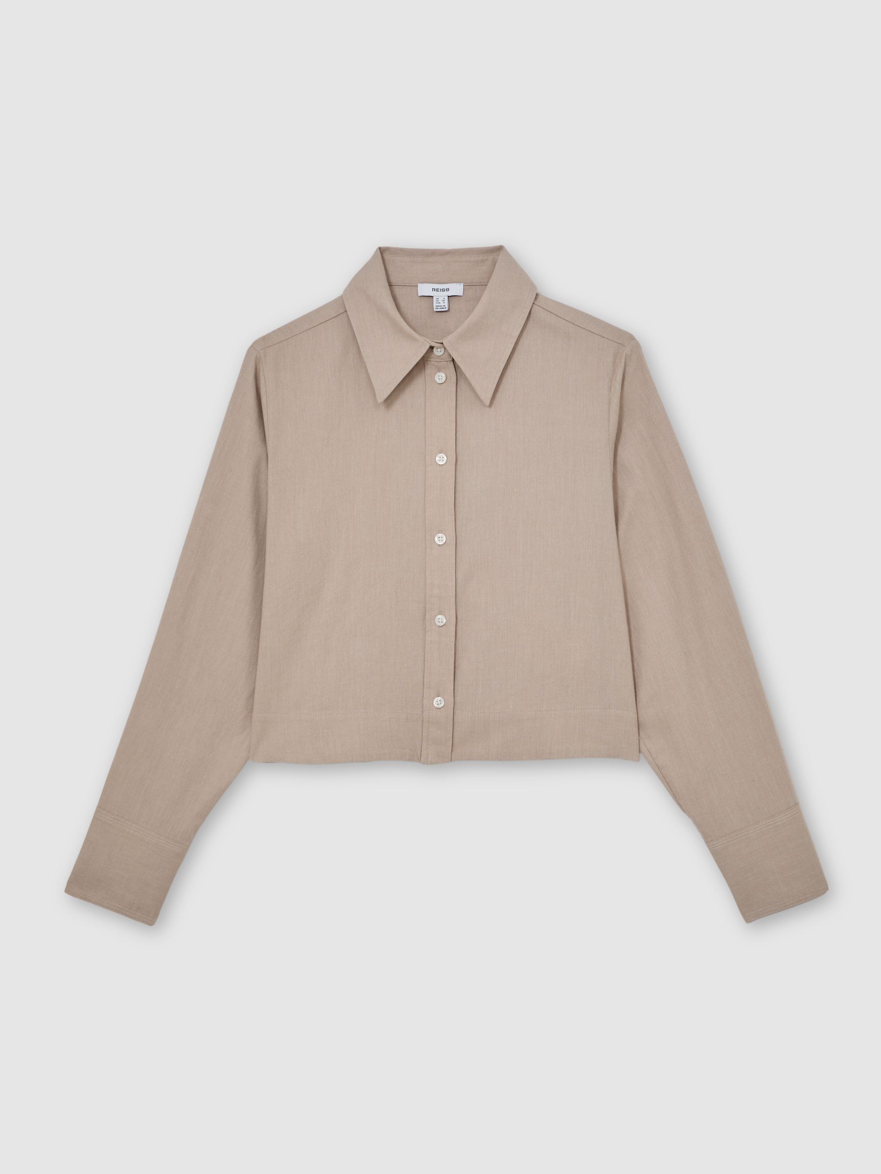 قميص ضيق وقصير من القطن والصوف بلون محايد - صورة 2 من 6