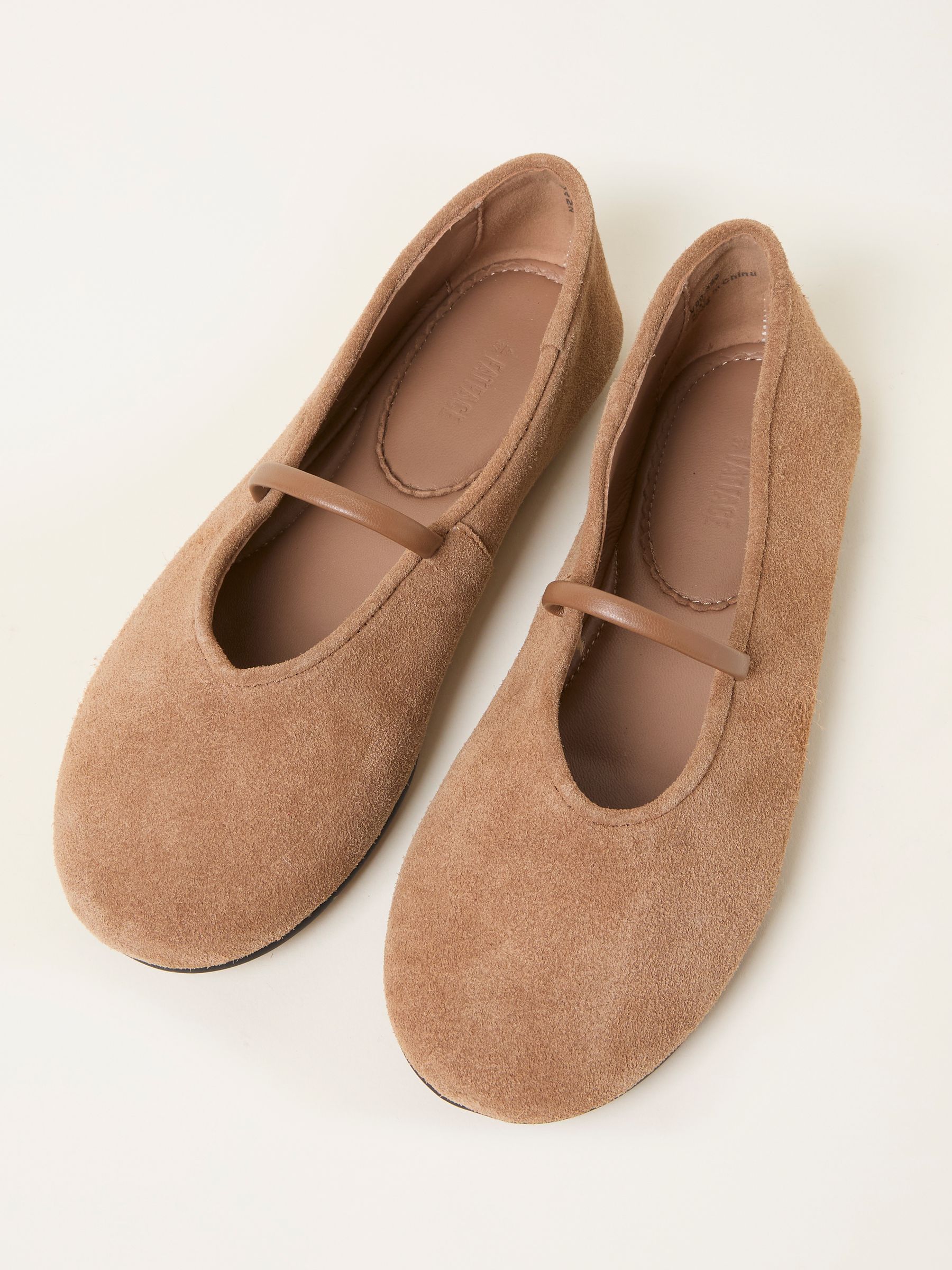 Tan Brown Suede Round Toe Ballerina Flats - Image 2 of 3