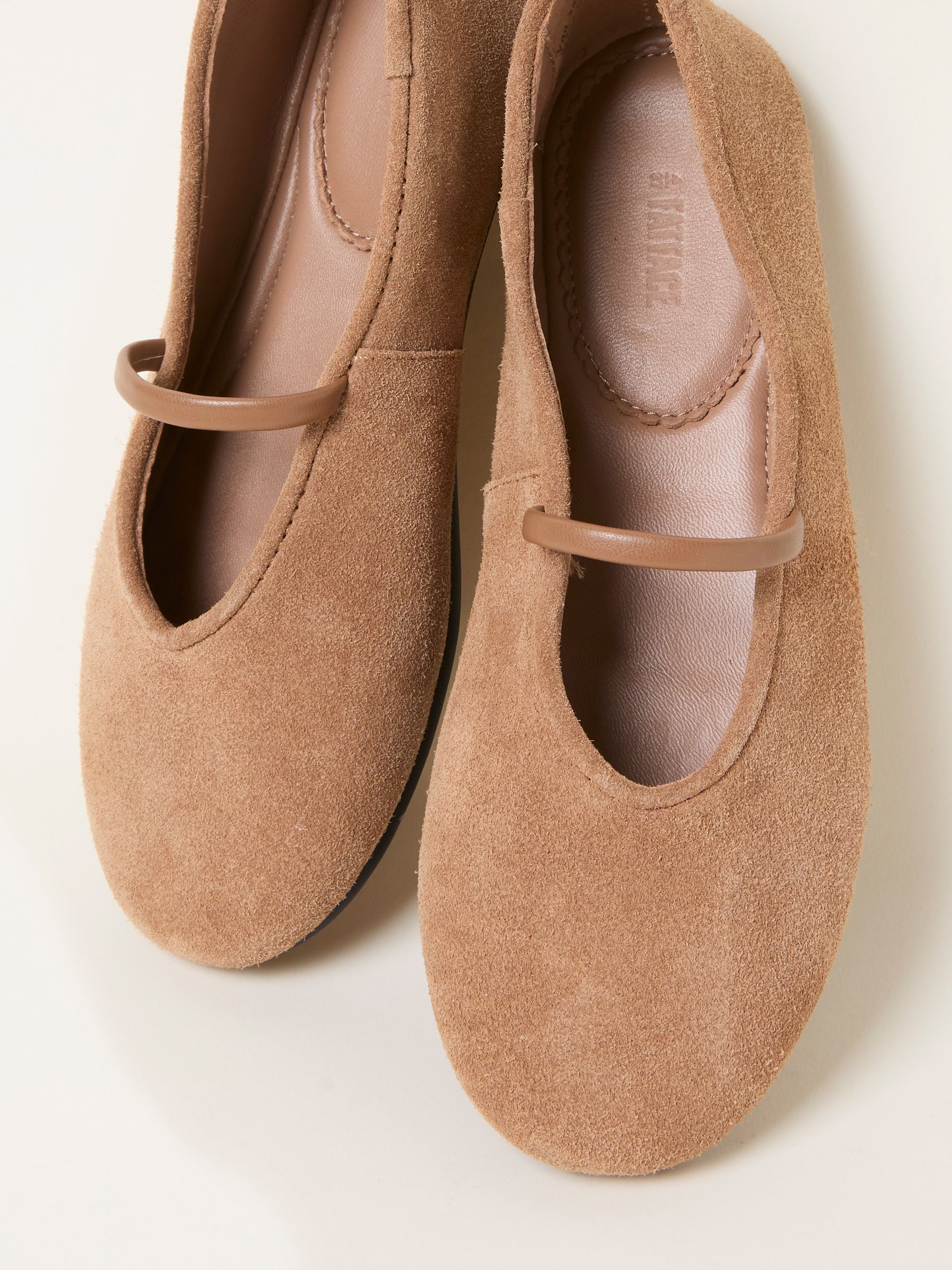 Tan Brown Suede Round Toe Ballerina Flats - Image 3 of 3