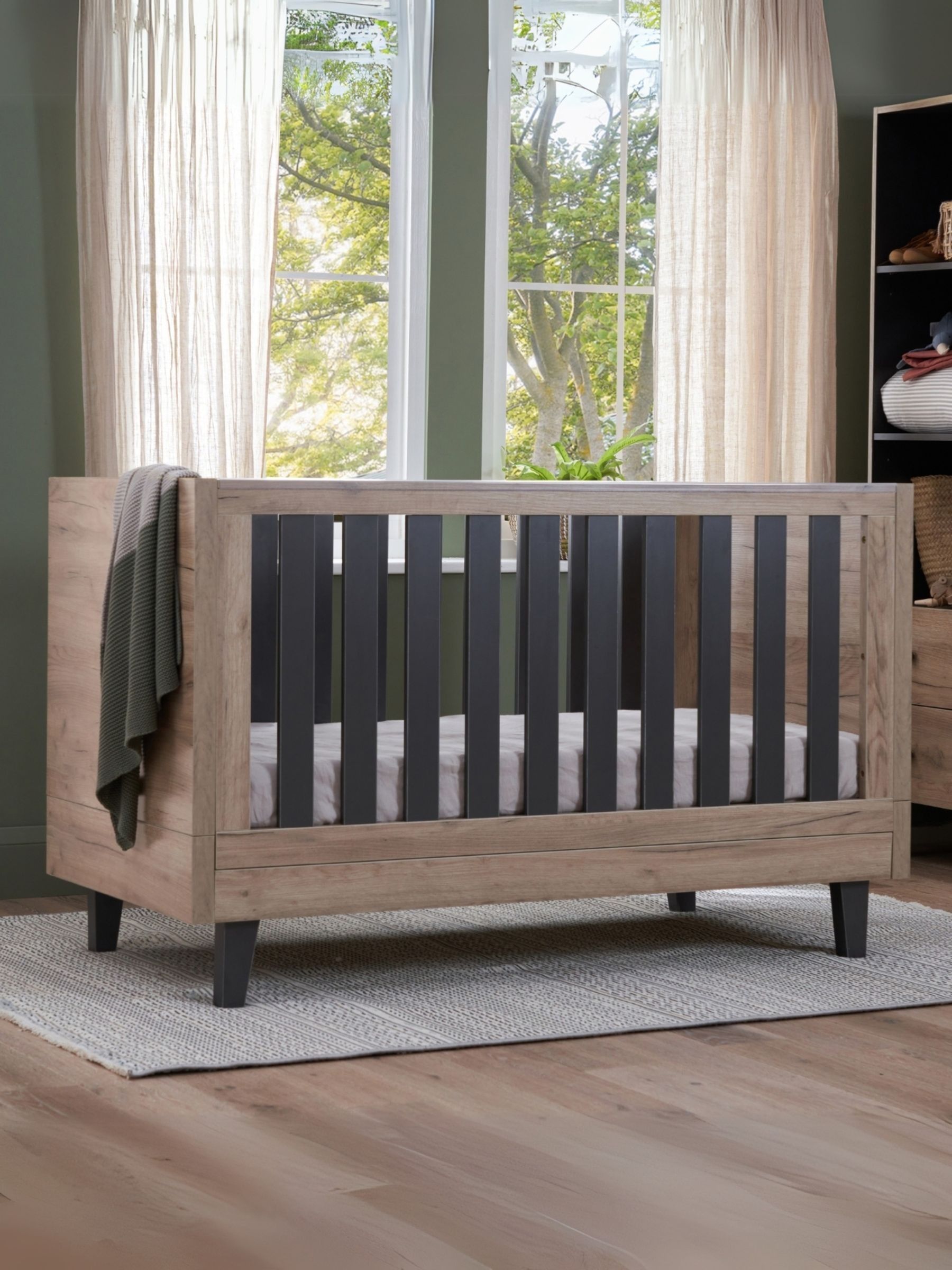 Tutti Bambini Distressed Oak Slate Grey Como Cot Bed - Image 1 of 5 Tutti Bambini Distressed Oak Slate Grey Como Cot Bed - Image 1 of 5