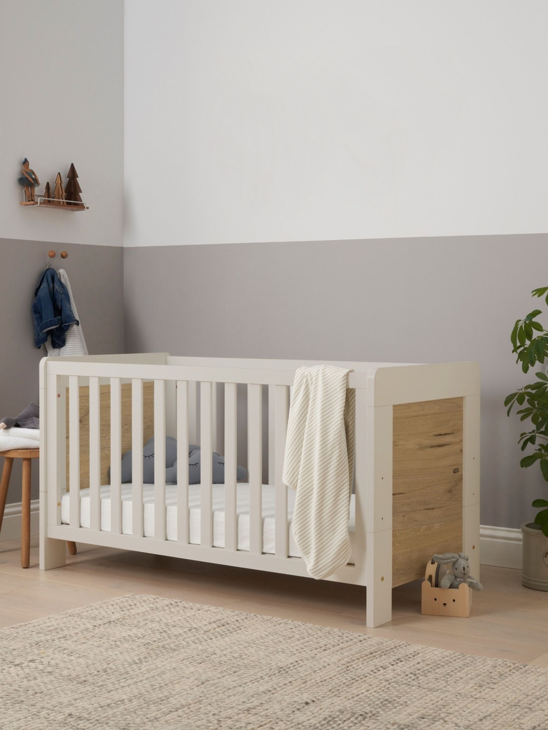 Tutti Bambini White Sand Distressed Oak Alba Mini Cot Bed - Image 1 of 7 Tutti Bambini White Sand Distressed Oak Alba Mini Cot Bed - Image 1 of 7
