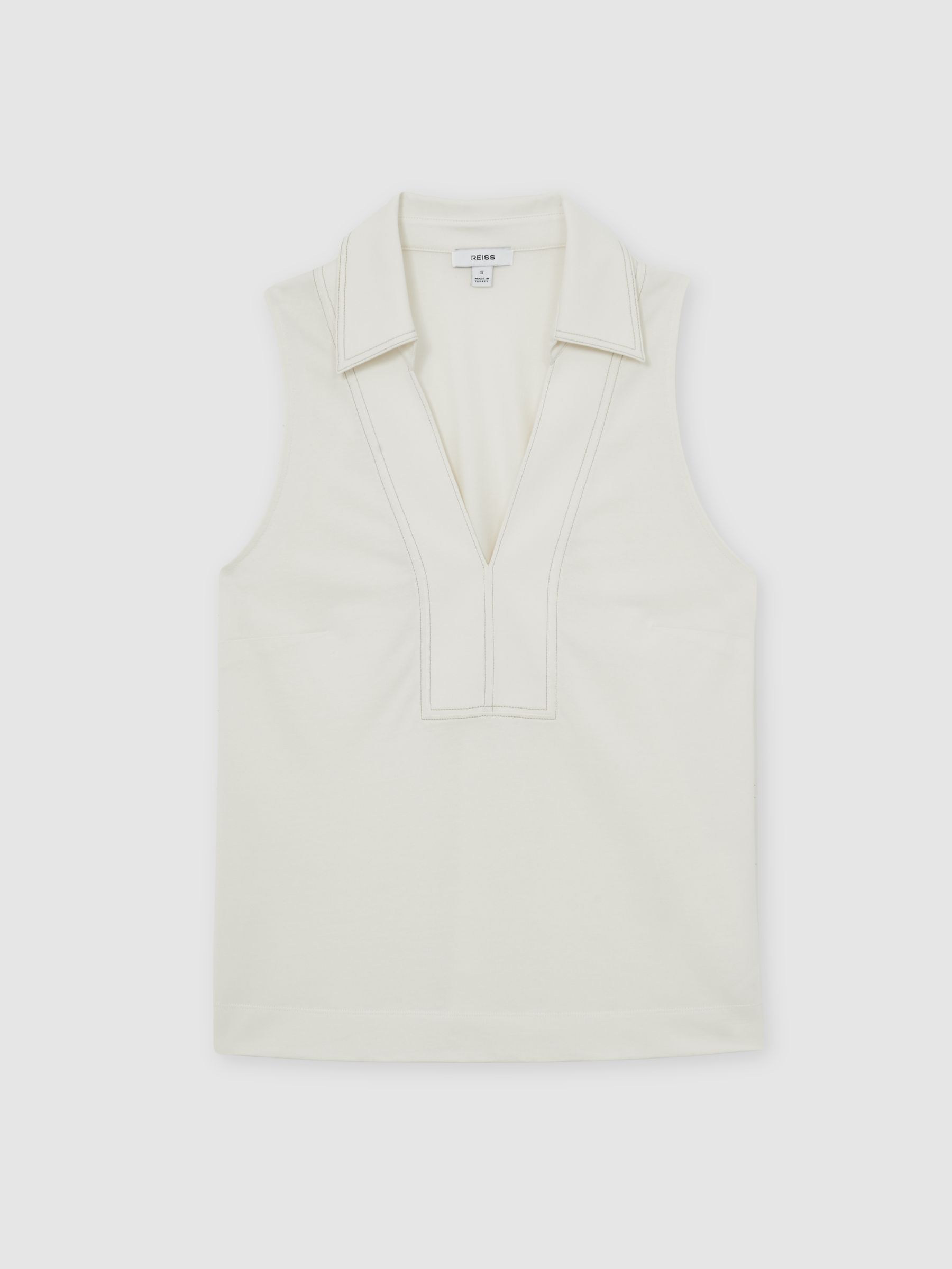 Cotton-Blend Collared Sleeveless Top in Ivory/Neutral - Image 2 of 6
