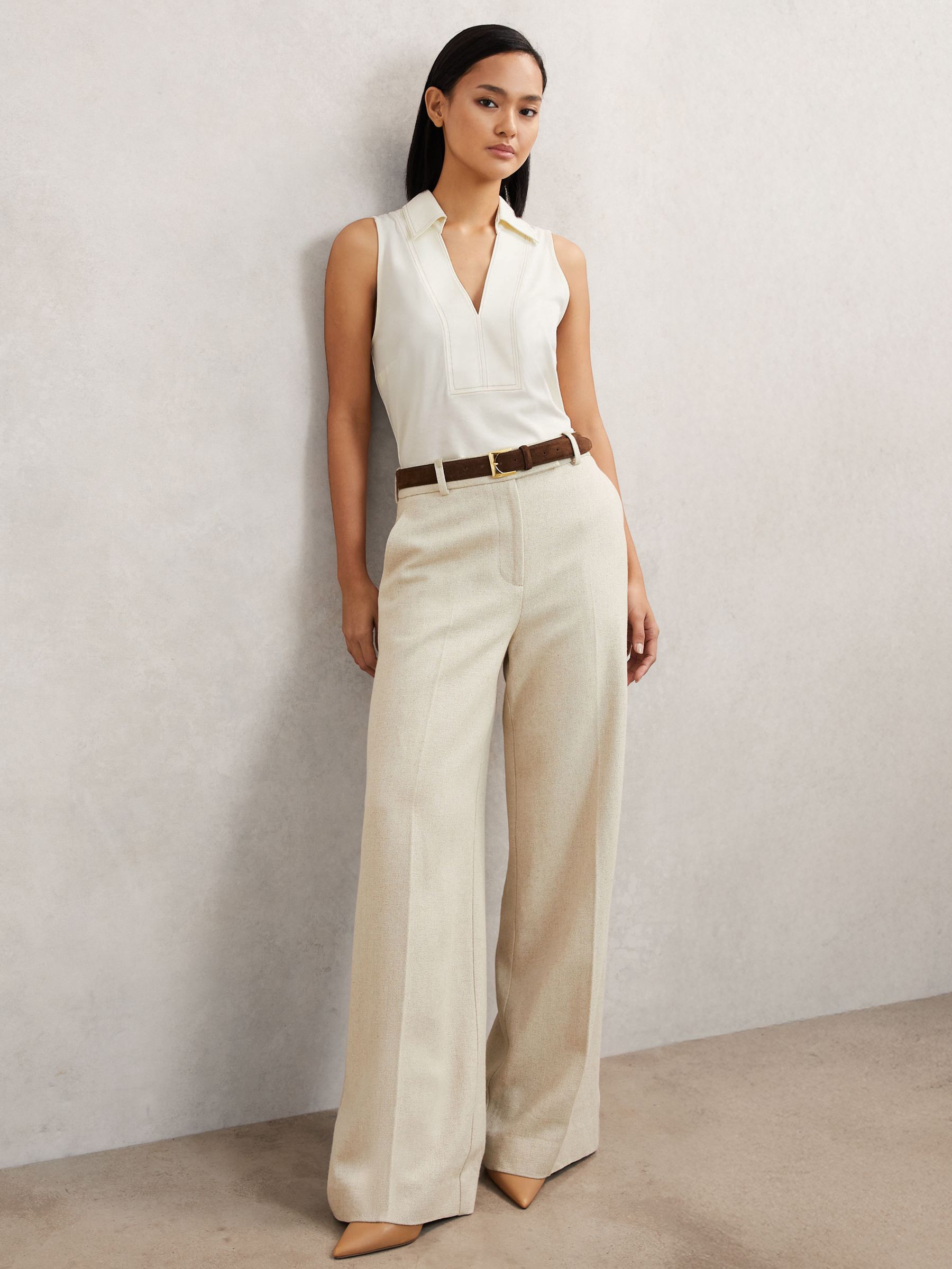 Cotton-Blend Collared Sleeveless Top in Ivory/Neutral - image 5