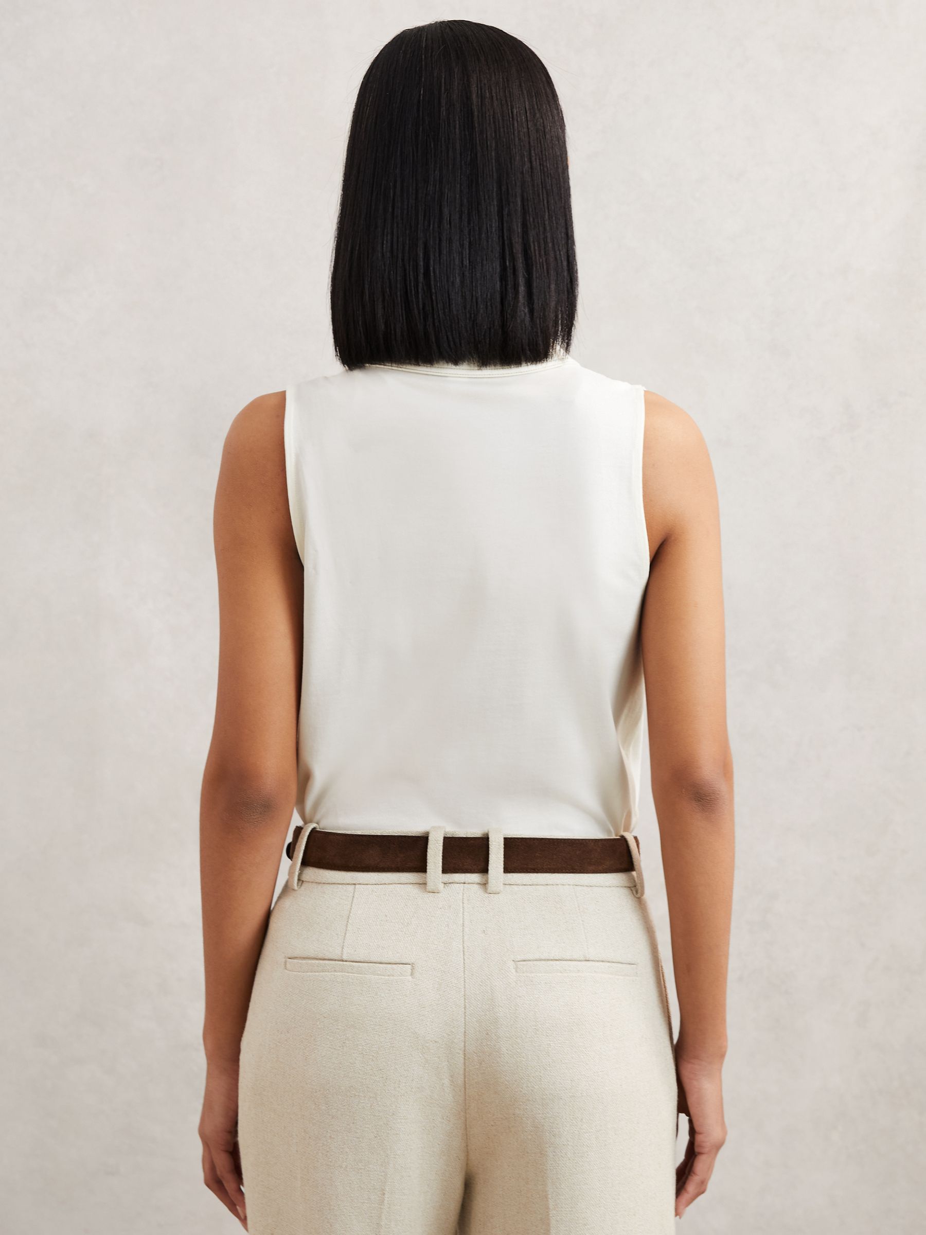Cotton-Blend Collared Sleeveless Top in Ivory/Neutral - image 4