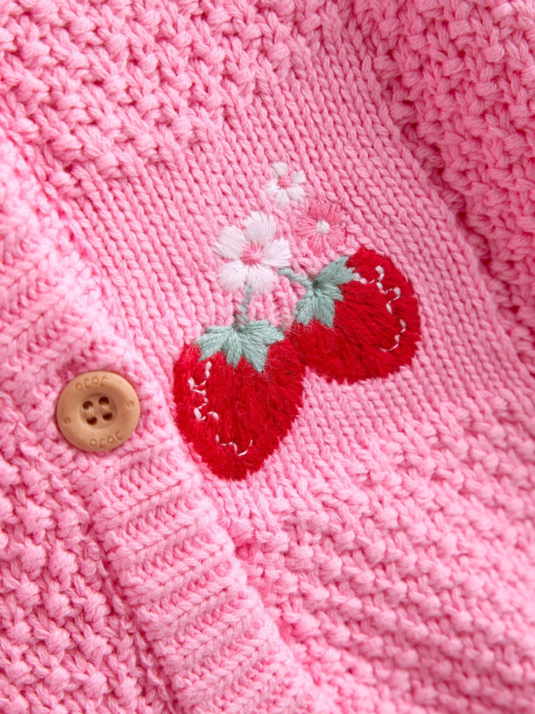 Bright Pink Embroidered Checkerboard Knit Cardigan - Image 3 of 3