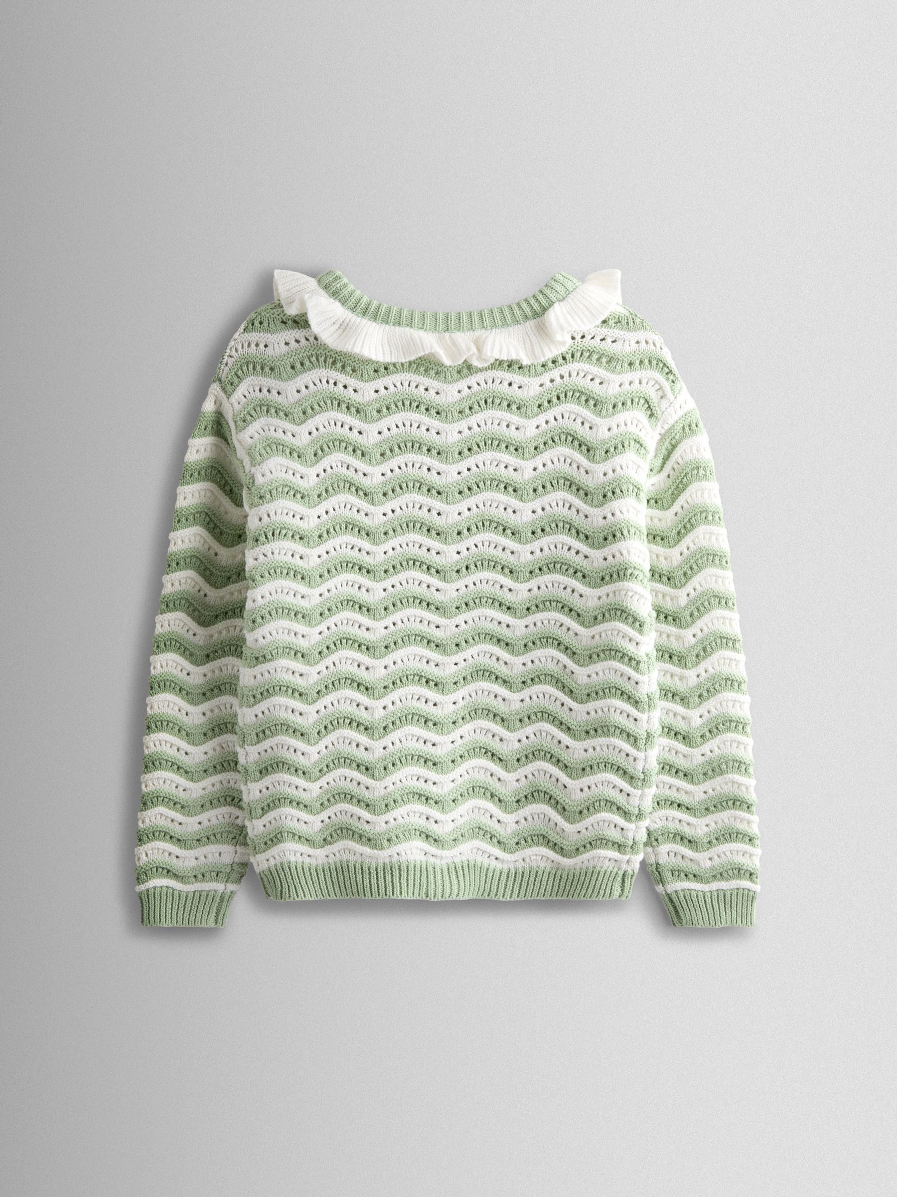 Sage Green Wavy Knit Appliqué Cardigan - Image 2 of 4