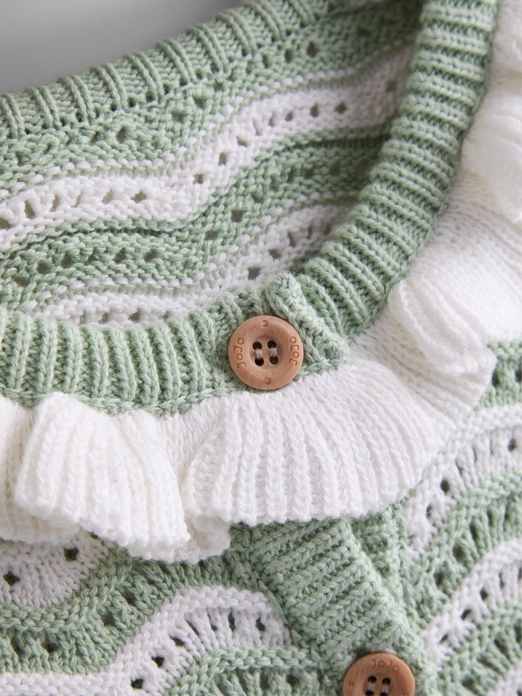 Sage Green Wavy Knit Appliqué Cardigan - Image 3 of 4