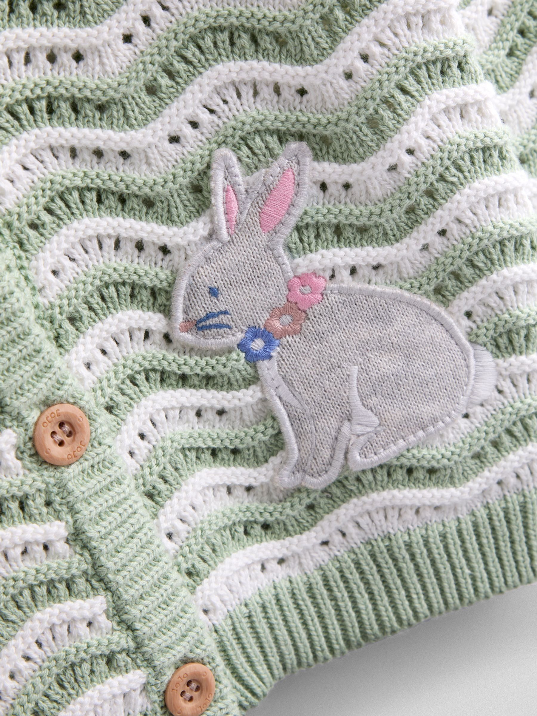 Sage Green Wavy Knit Appliqué Cardigan - Image 4 of 4