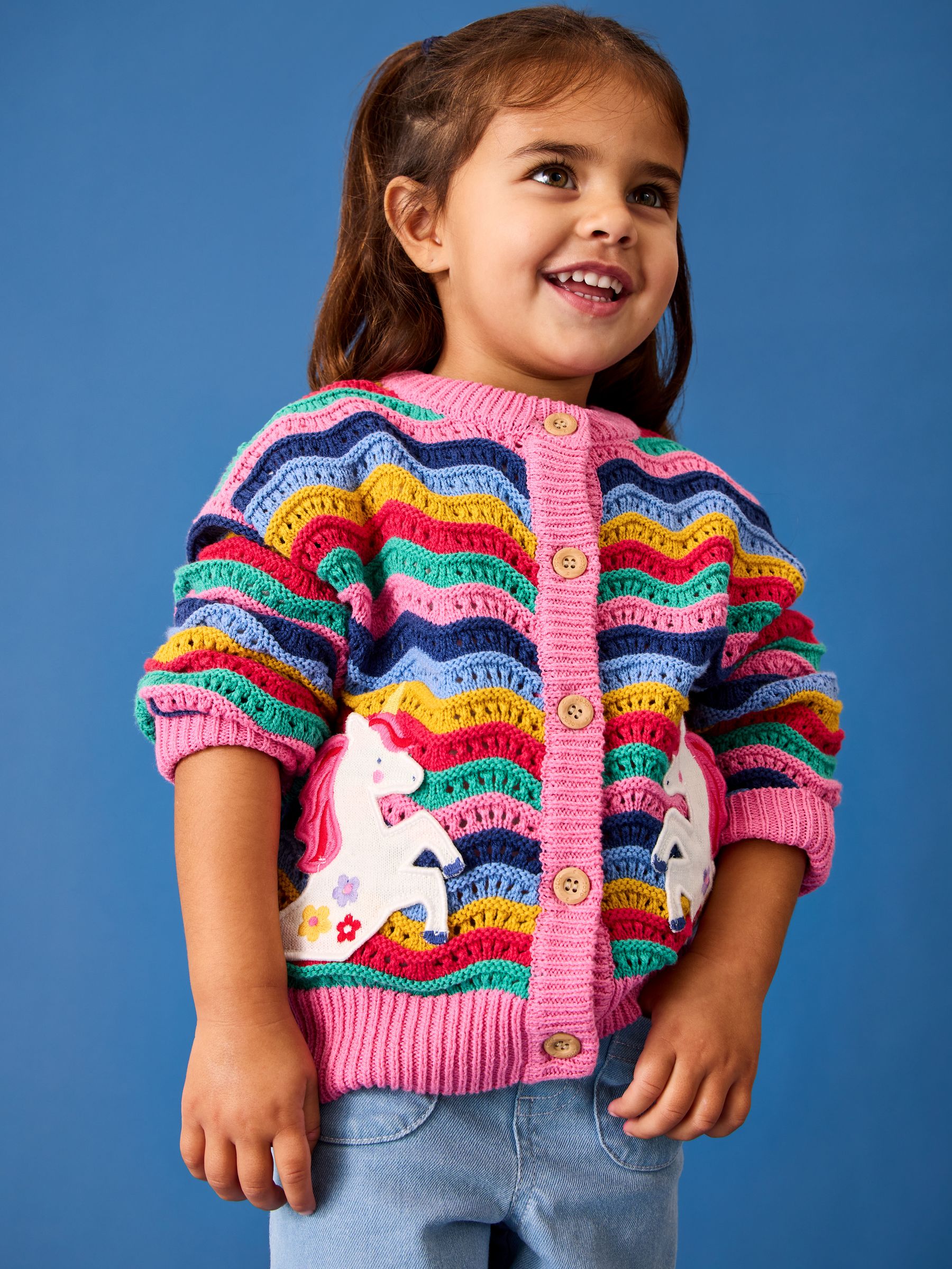 Pink Multi Unicorn Wavy Knit Appliqué Cardigan | JoJo Maman Bébé USA